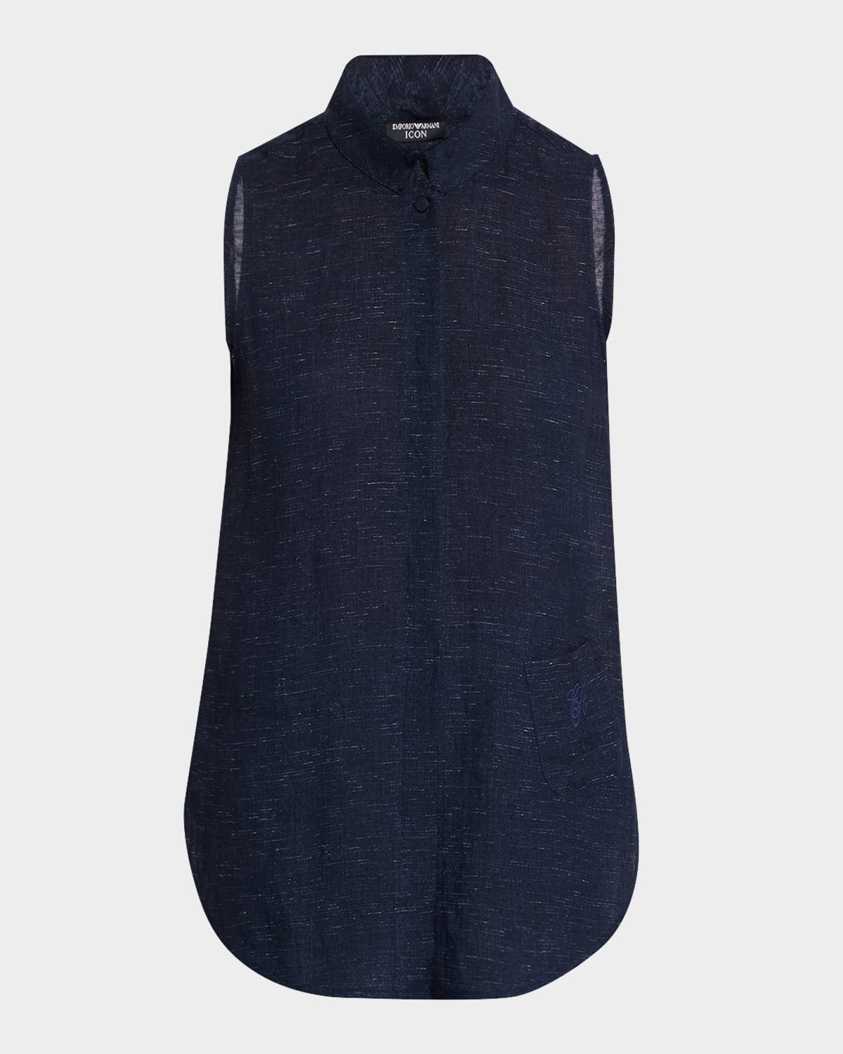 EMPORIO ARMANI SLEEVELESS LINEN CHAMBRAY BLOUSE 