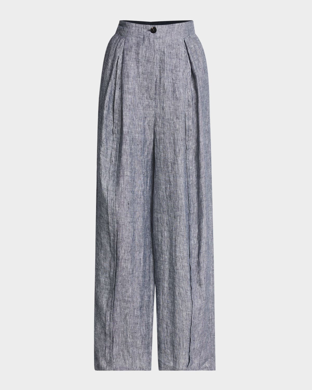 EMPORIO ARMANI PLEATED WIDE-LEG LINEN CHAMBRAY TROUSERS 