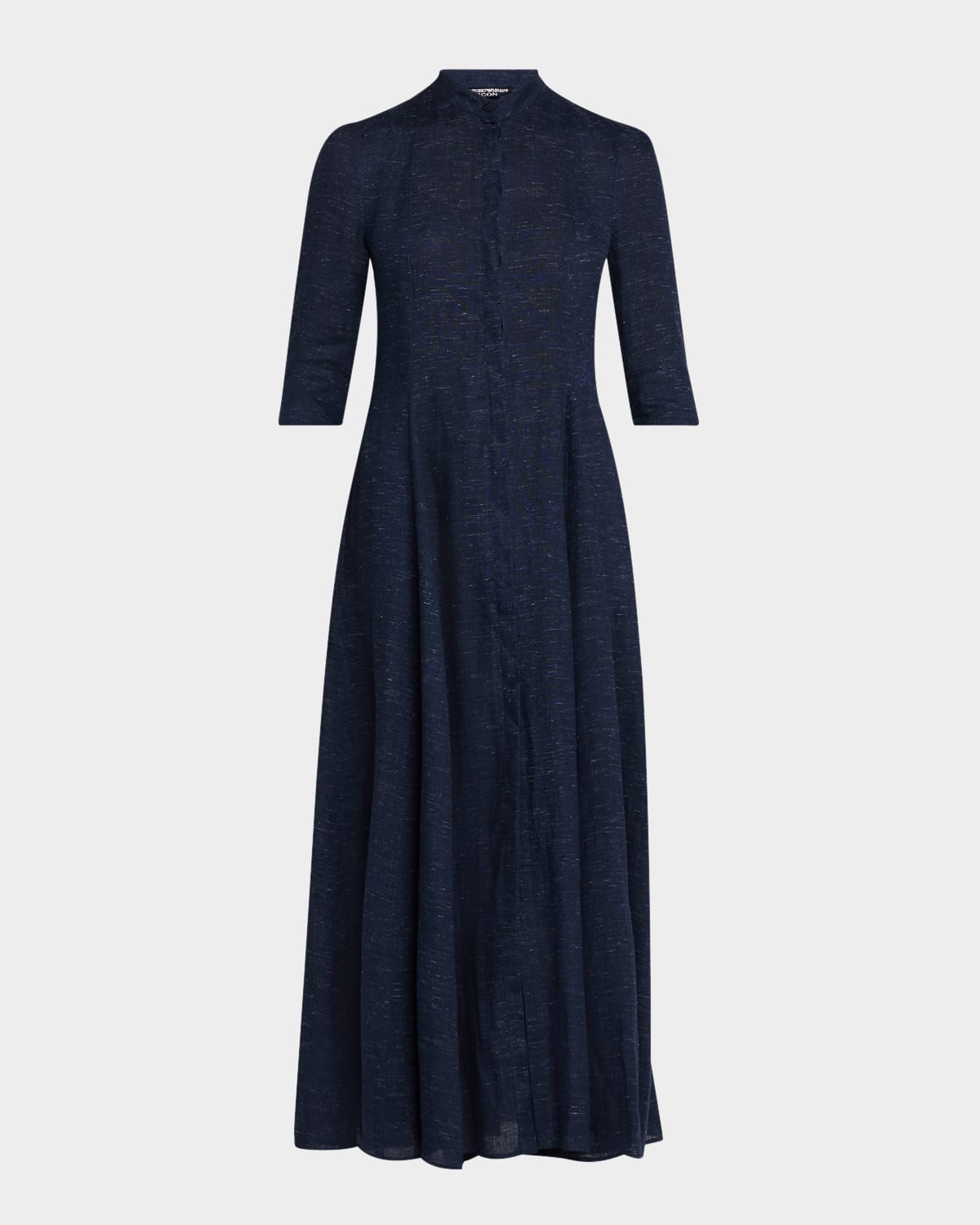 Emporio Armani Button-down Linen Chambray Maxi Dress In Navy