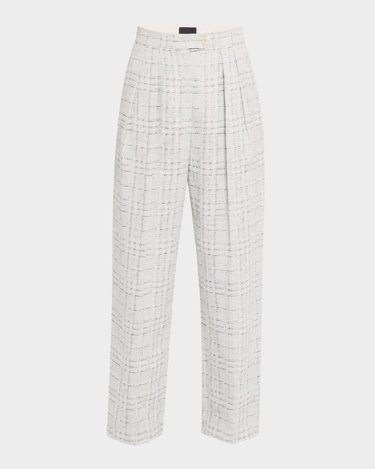 Emporio Armani Cotton And Linen Blend Checkered Trousers In Light Grey