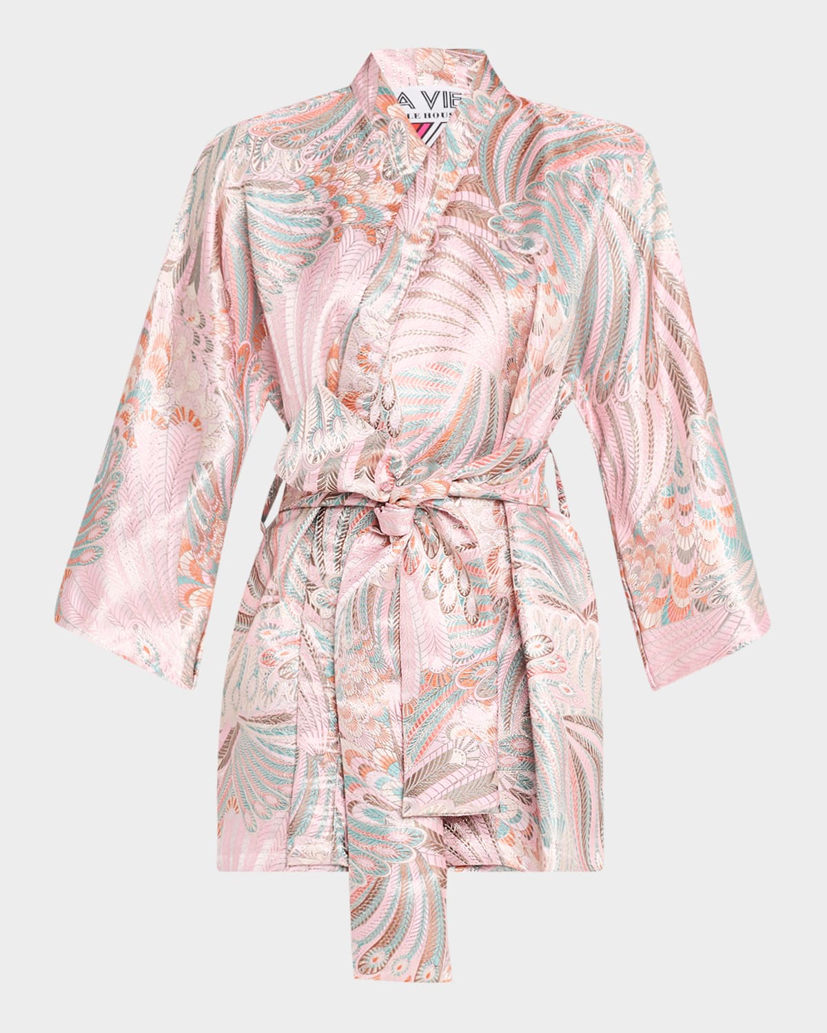 Feather-Print Mini Wrap Dress