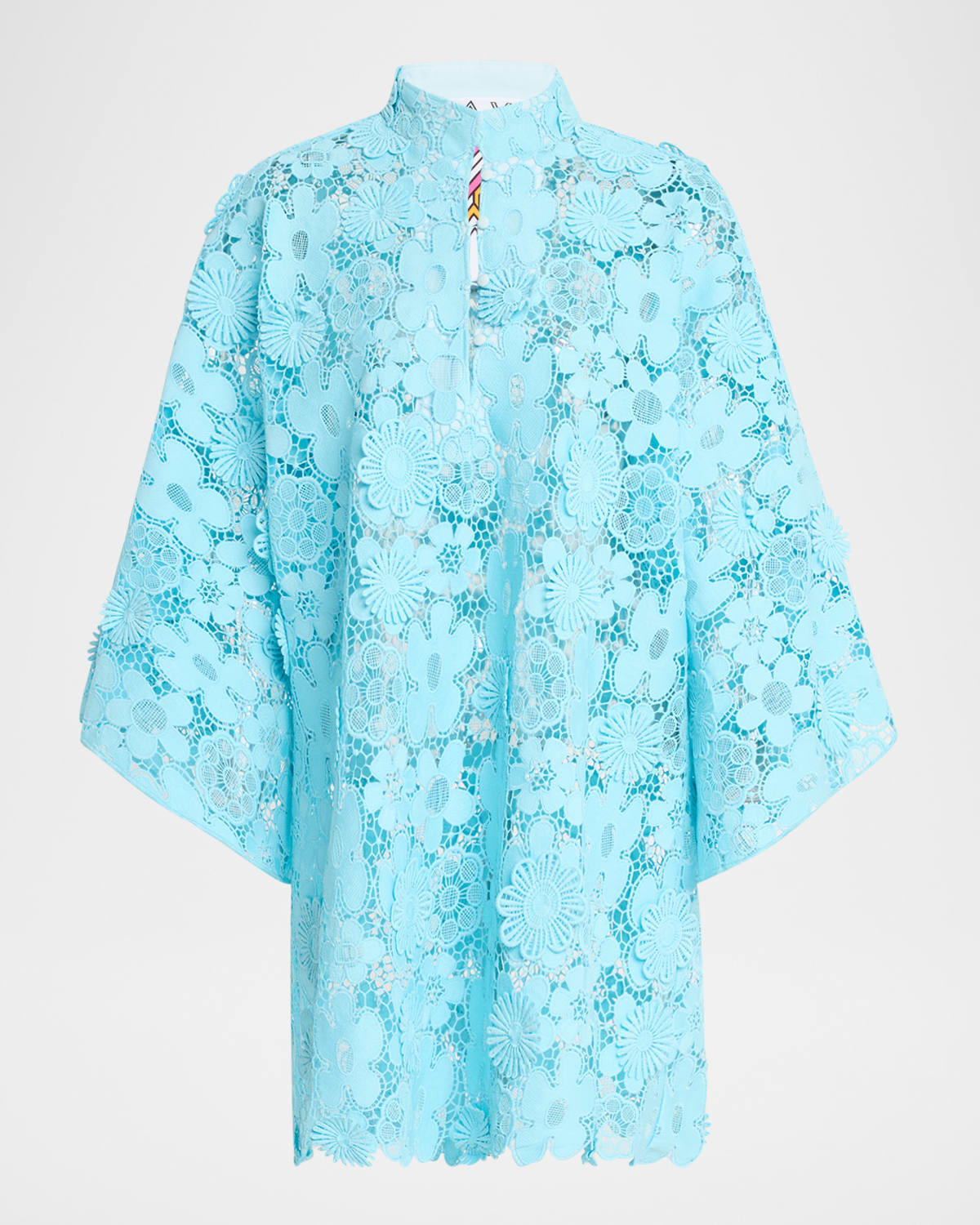 La Vie Style House Floral Lace Mini Shift Caftan In Blue