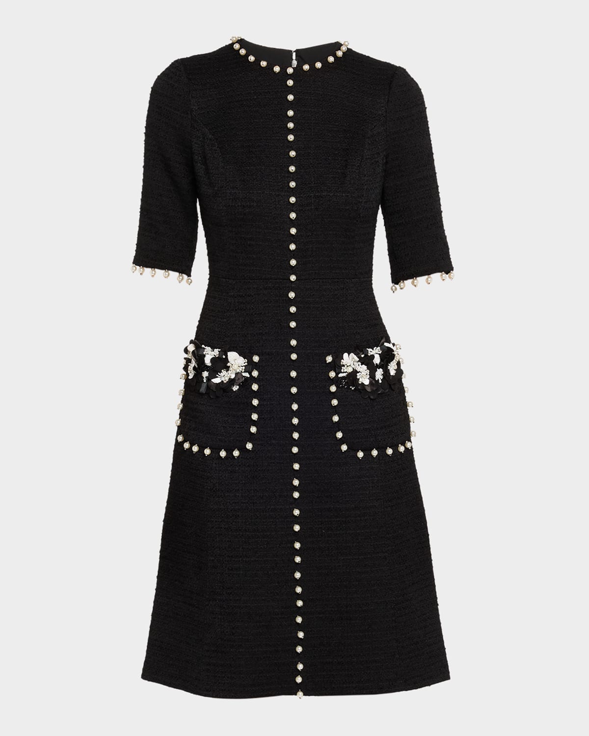 Rickie Freeman For Teri Jon Bead-embellished Boucle Dress In Black