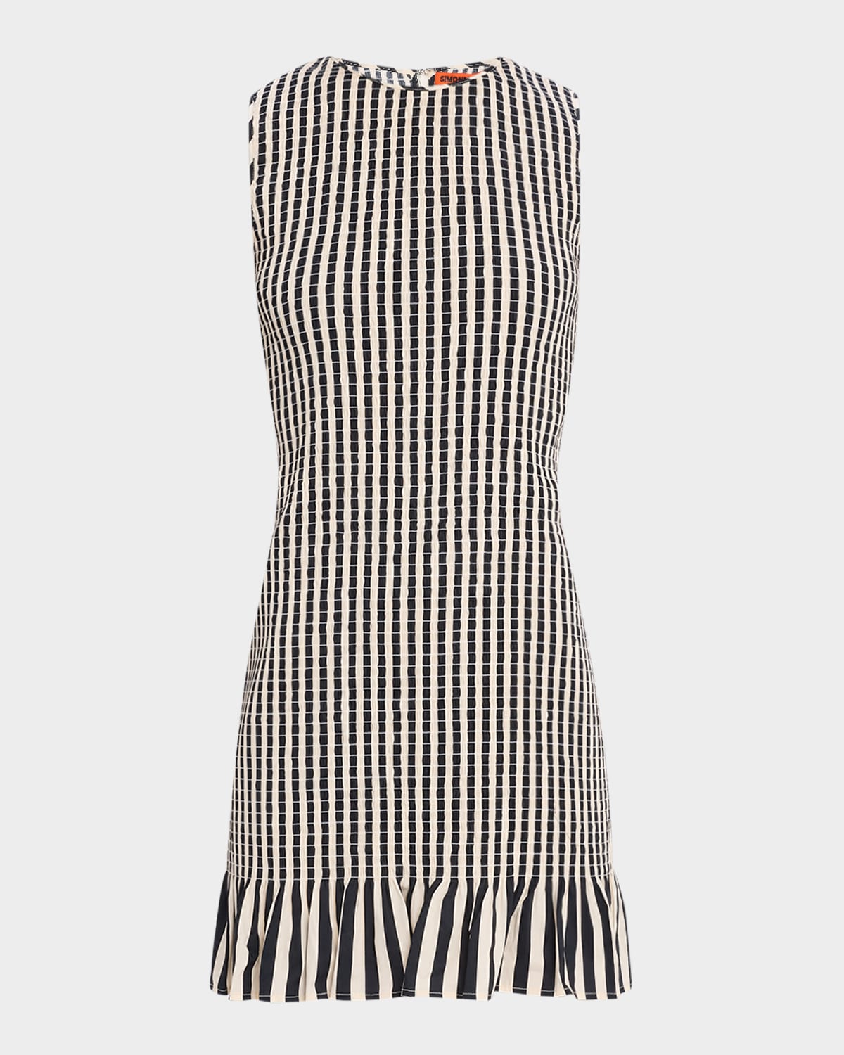 Simonmiller Belle Smocked Mini Dress In Black White Stripe