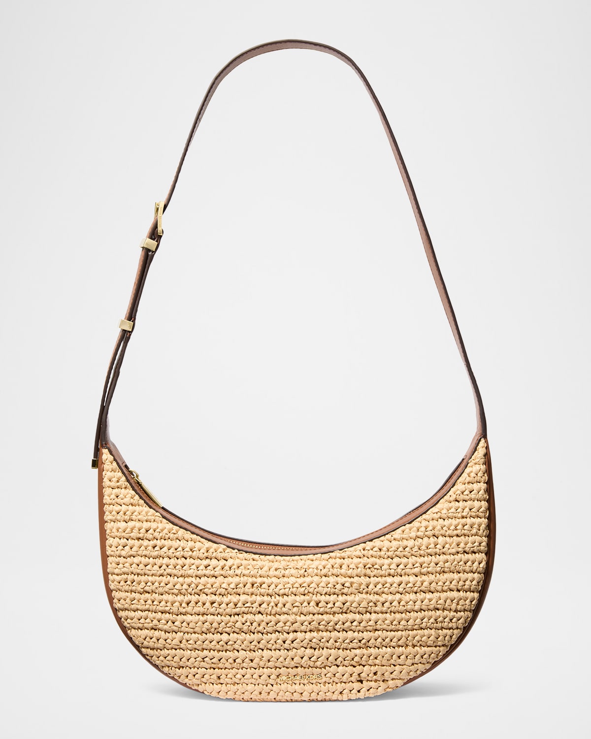 Michael Michael Kors Avra Medium Raffia-textured Crossbody Bag In Nat/lugg