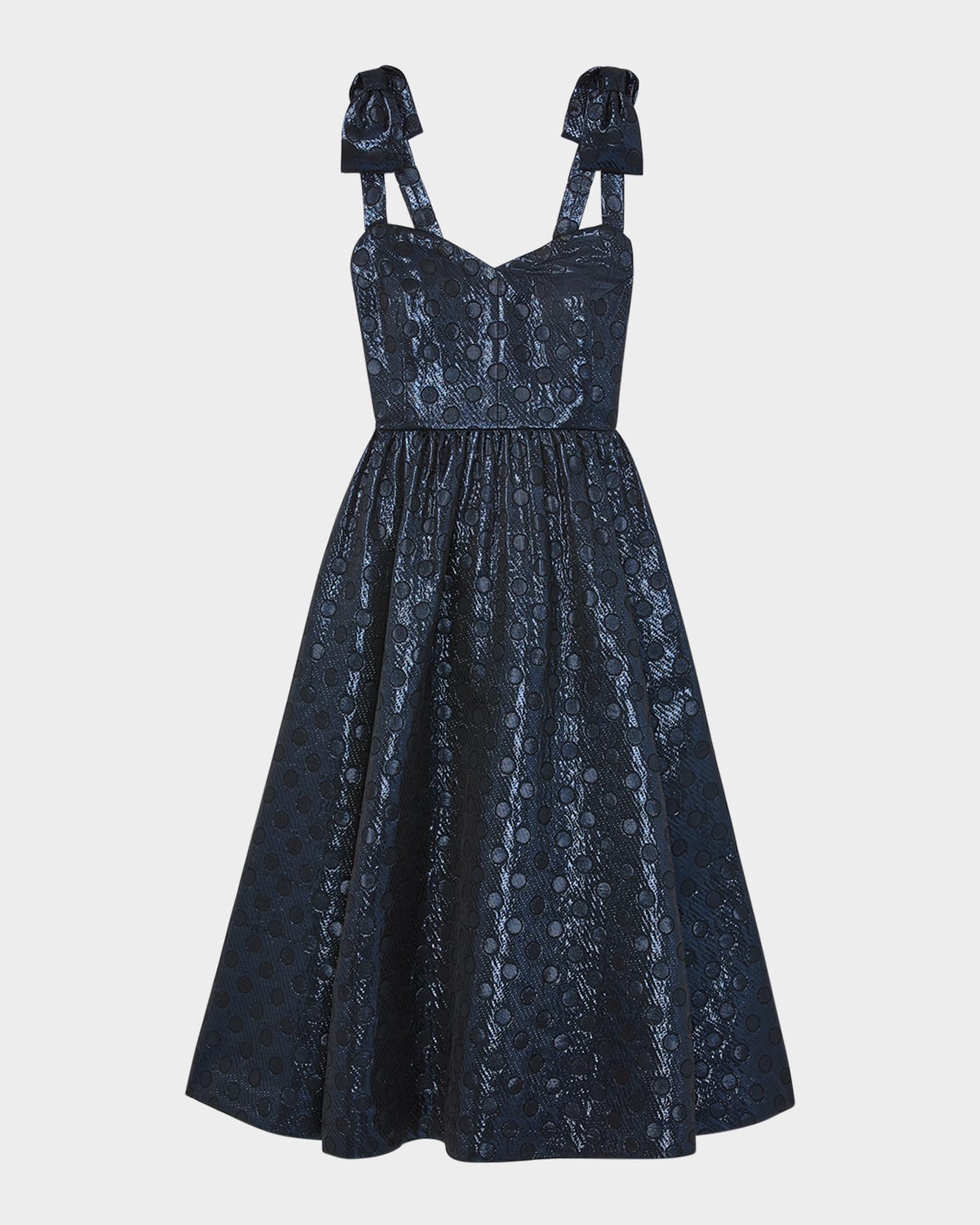breezy dot metallic brocade midi dress