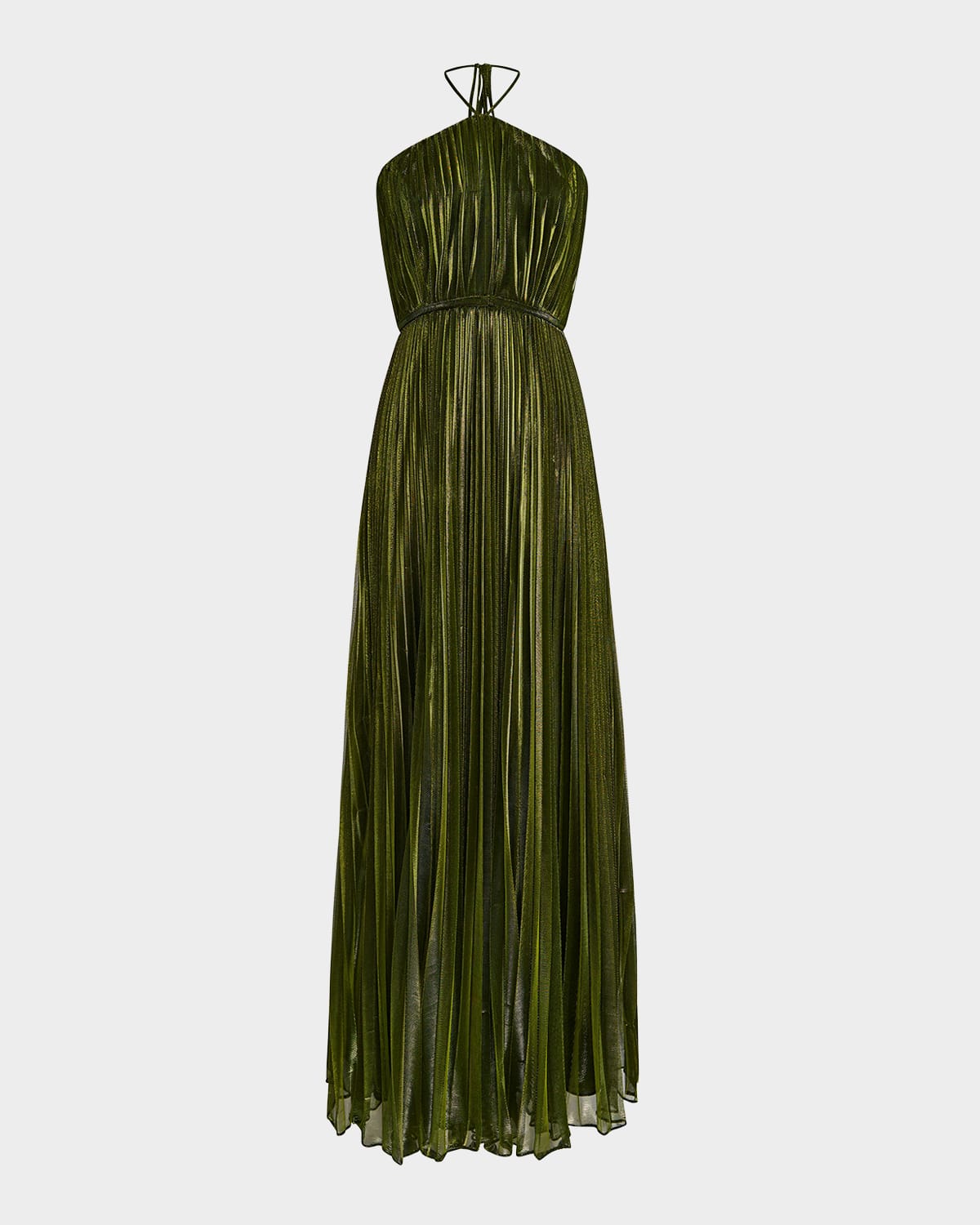 HALSTON MARISOL PLEATED A-LINE HALTER GOWN 