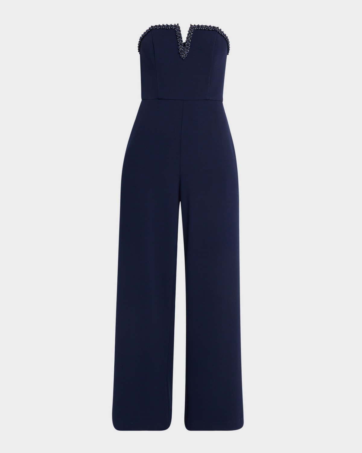 Strapless Bead-Trim Crepe Jumpsuit