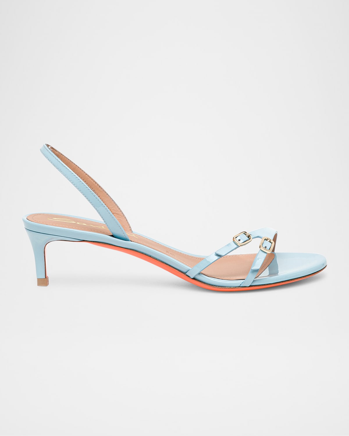 Santoni Virna Buckle Patent Leather Sandals In Light Blue