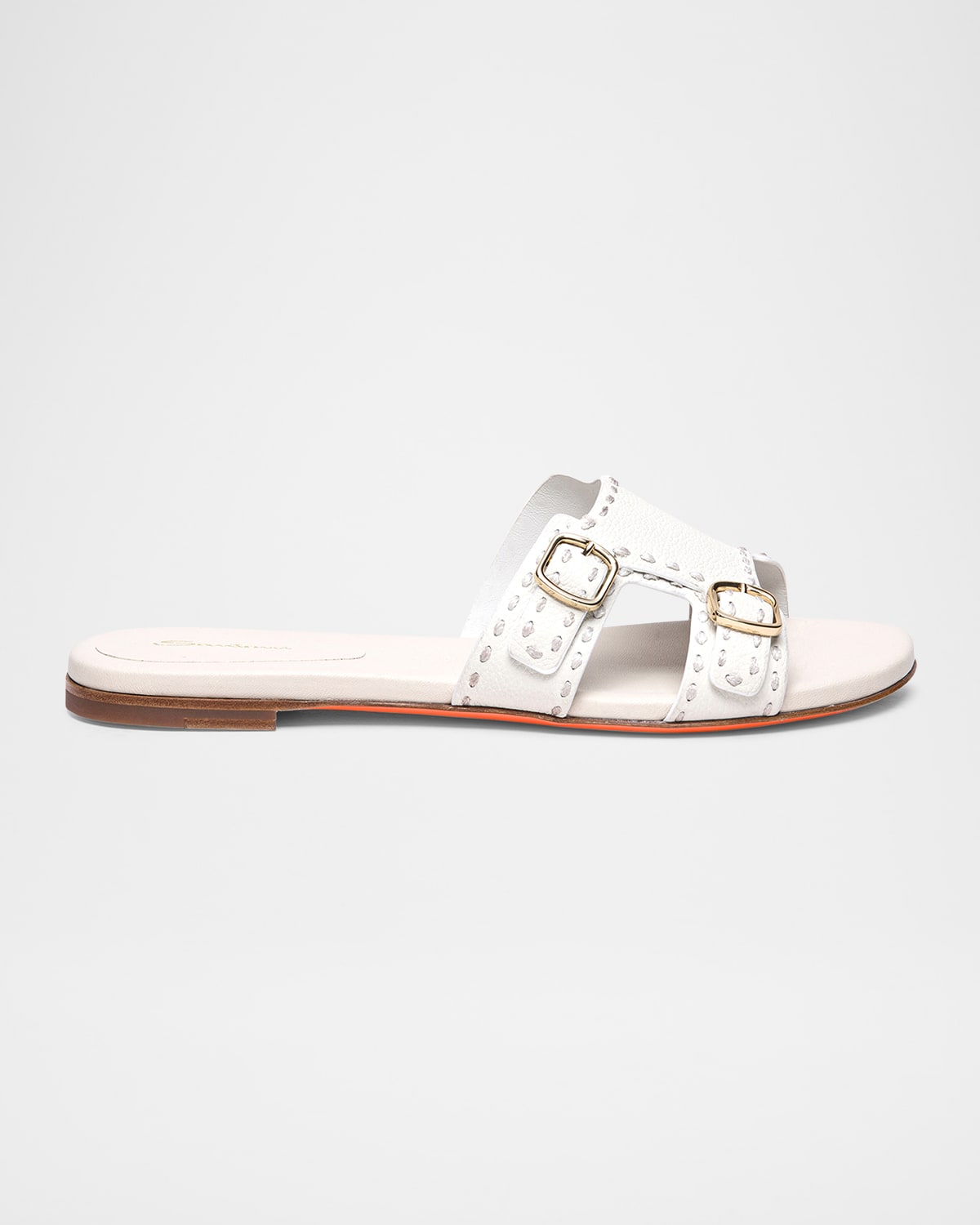 Santoni Didi Double-monk Flat Slide Sandals In White