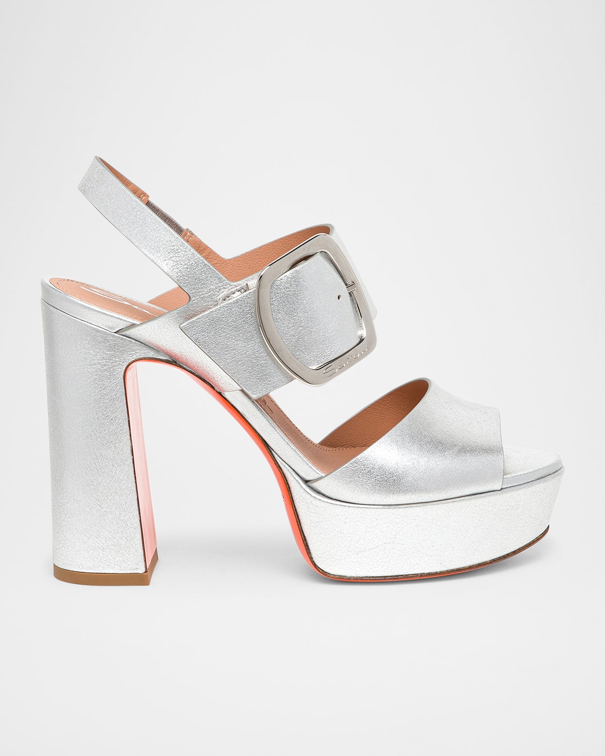Shop Santoni Bruxel Metallic Buckle Platform Sandals In Silver