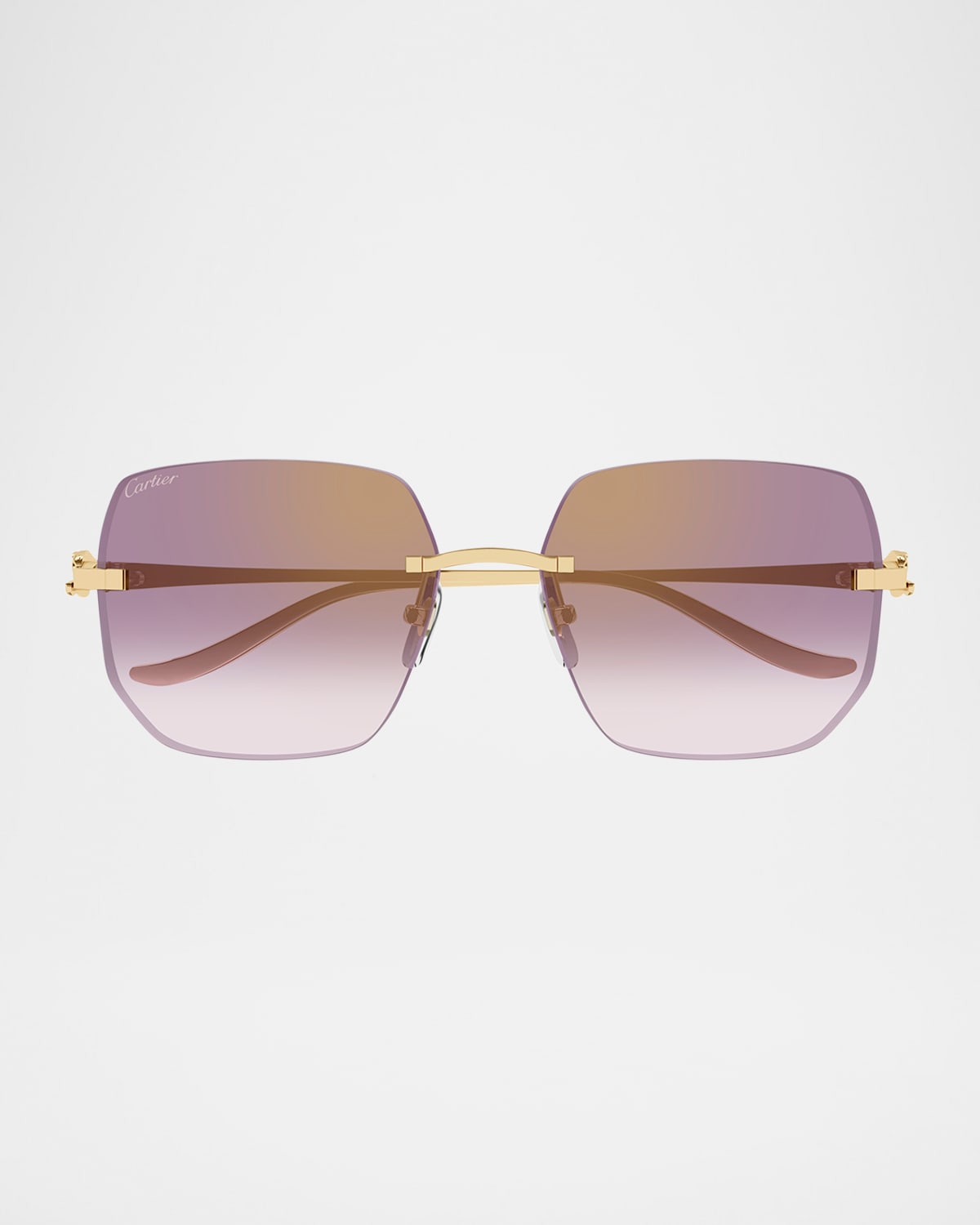 Cartier 55mm Gradient Rimless Rectangular Sunglasses In Gold