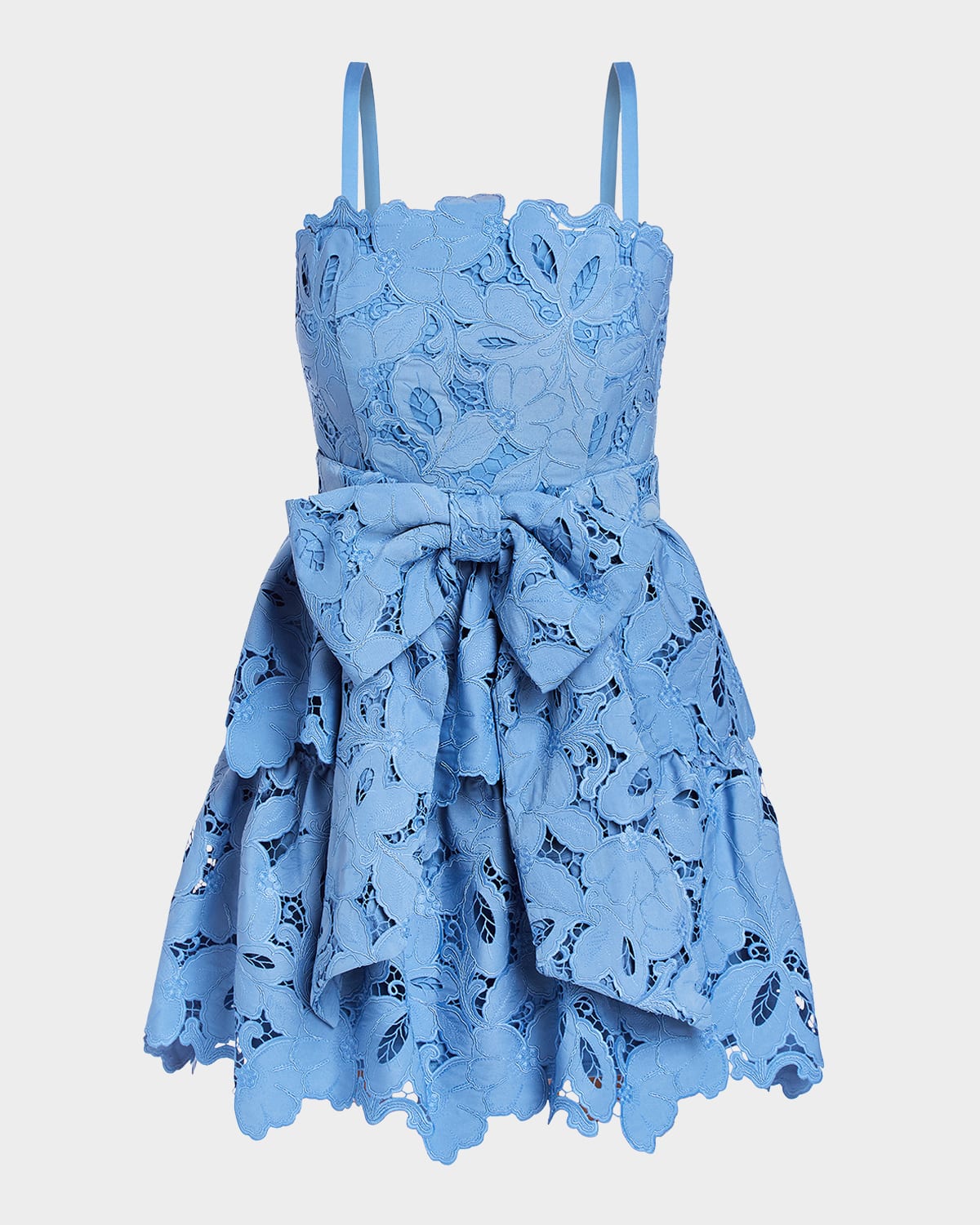 Mestiza New York Vanessa Tiered Floral Lace Mini Dress In Heritage Blue