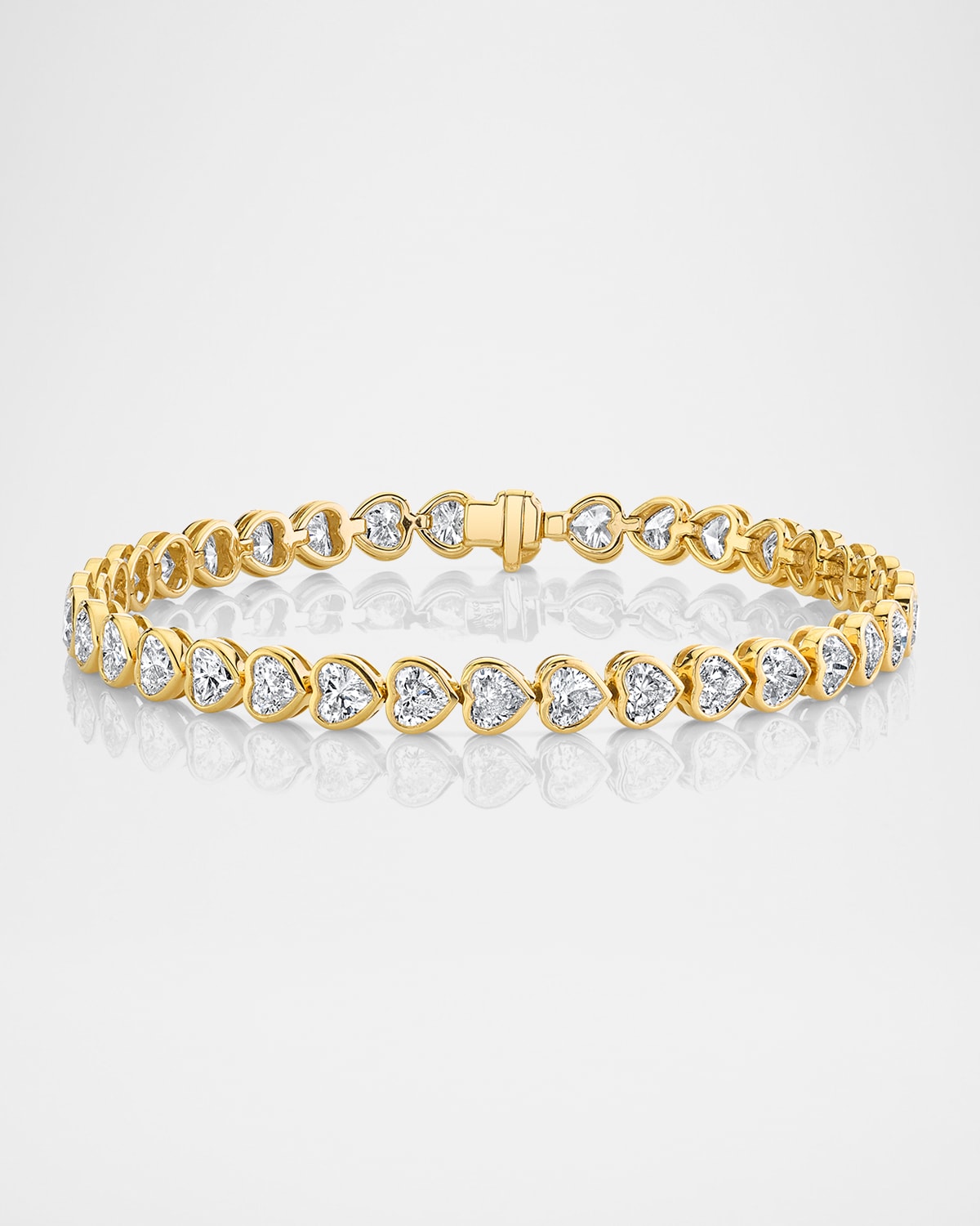 18K Yellow Gold Bezel Heart Diamond Tennis Bracelet, 6.5"L