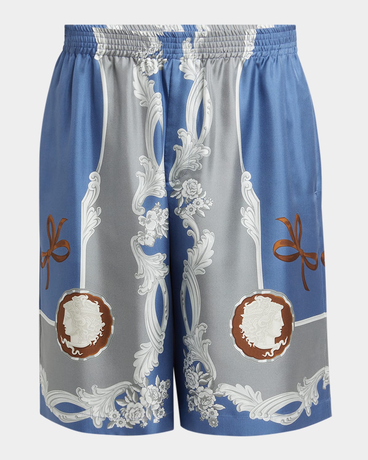 Versace Medusa Cameo Silk Bermuda Shorts In Stone Bluemet Dark