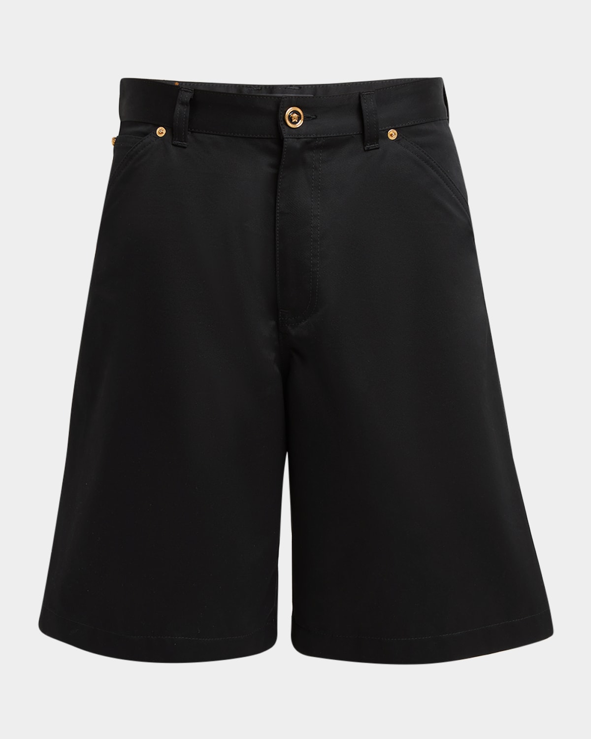 Versace Cotton Gabardine Shorts With Medusa Biggie Hardware Detail In Black