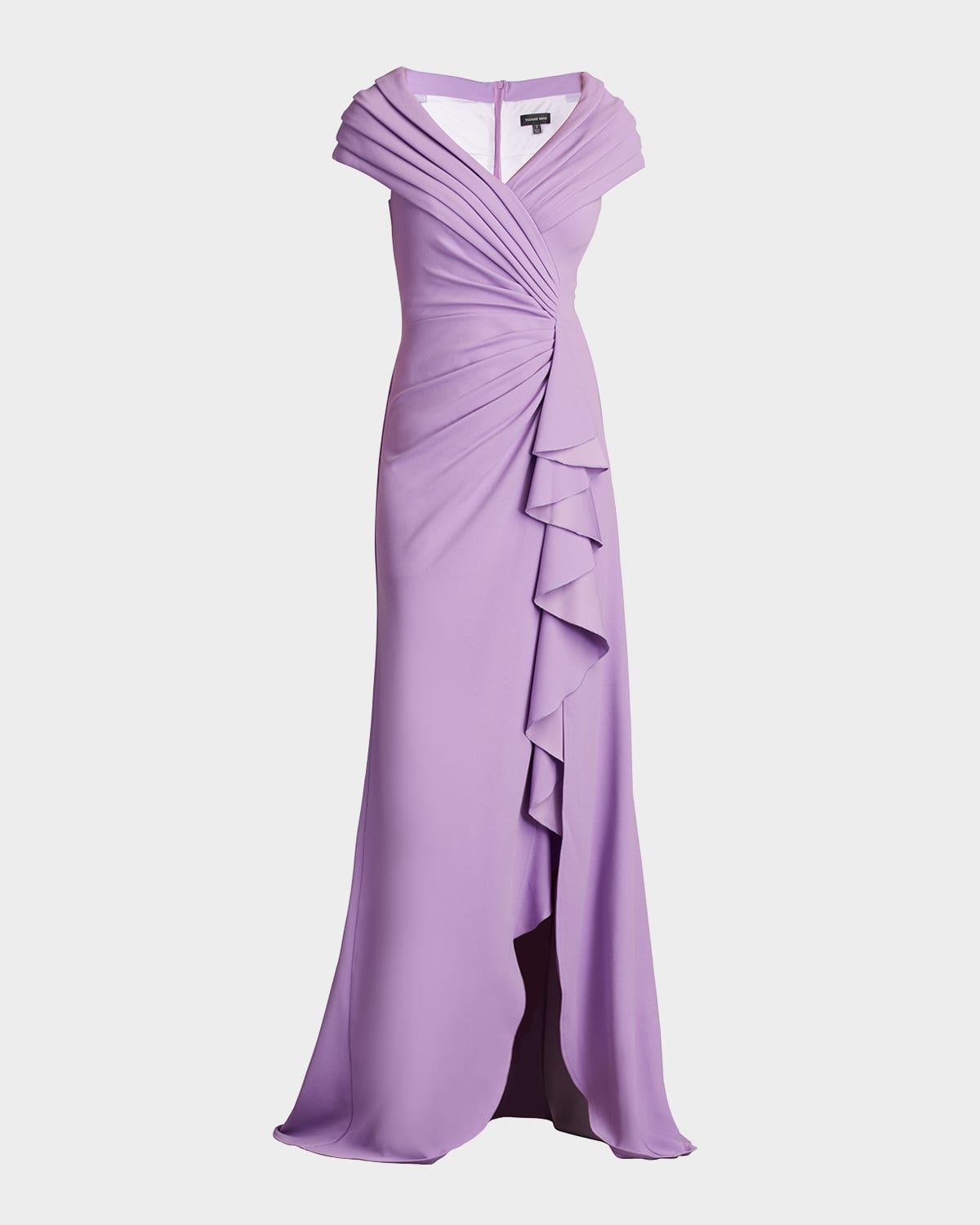 Tadashi Shoji A-line Pleated Ruffle Crepe Gown In Purple Haze