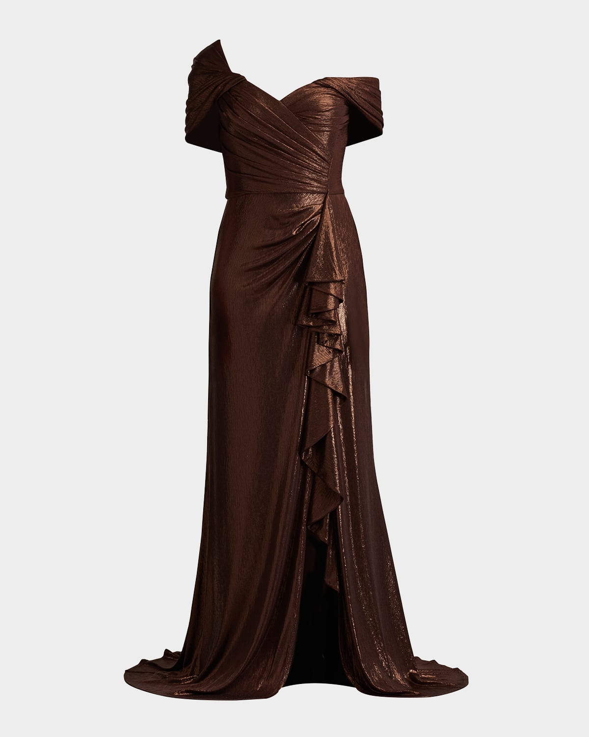 Tadashi Shoji Houghton Draped Gown In Bark