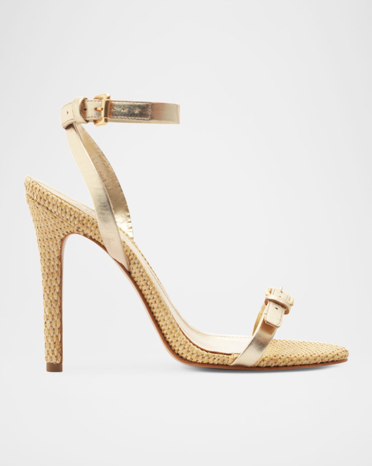 SCHUTZ AURORA METALLIC ANKLE-STRAP SANDALS 