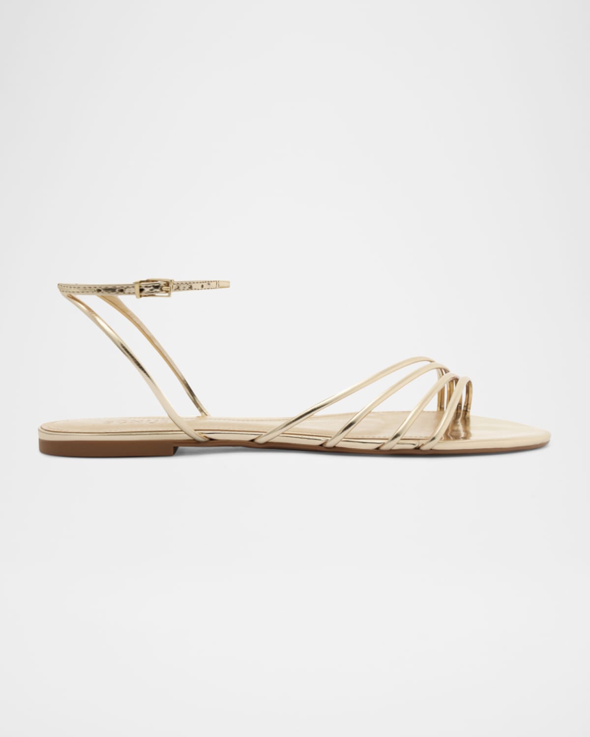 SCHUTZ INEZ STRAPPY METALLIC FLAT SANDALS 