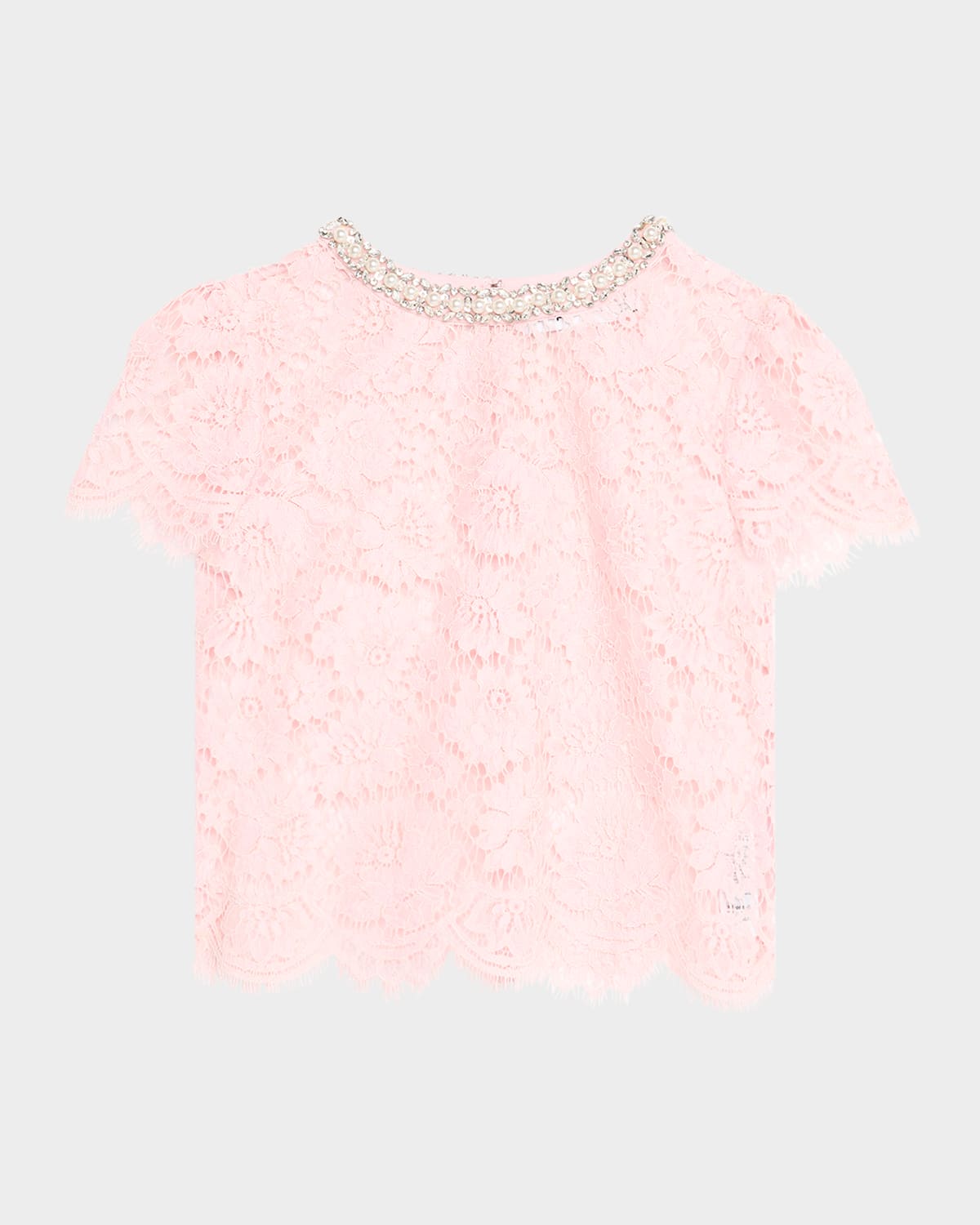 Shop Self-portrait Embellished Sheer Lace Top In Pink