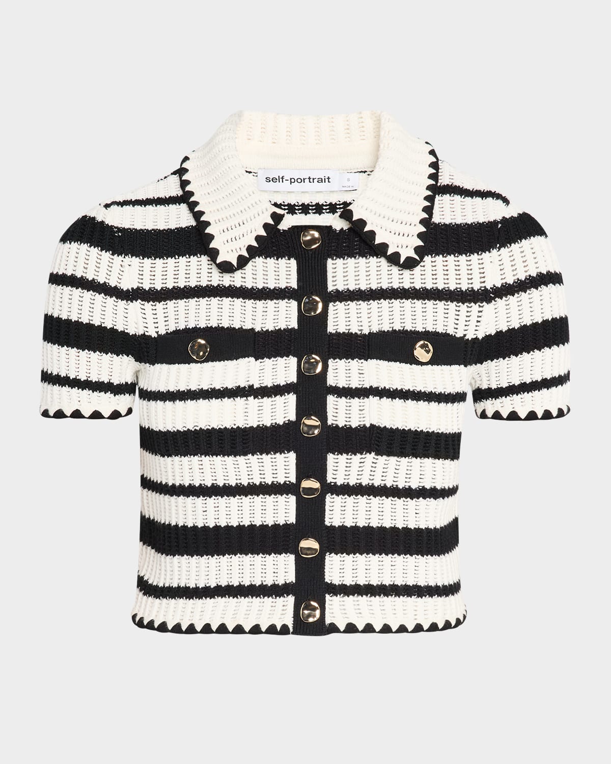 SELF-PORTRAIT STRIPED CROCHET-KNIT TOP 