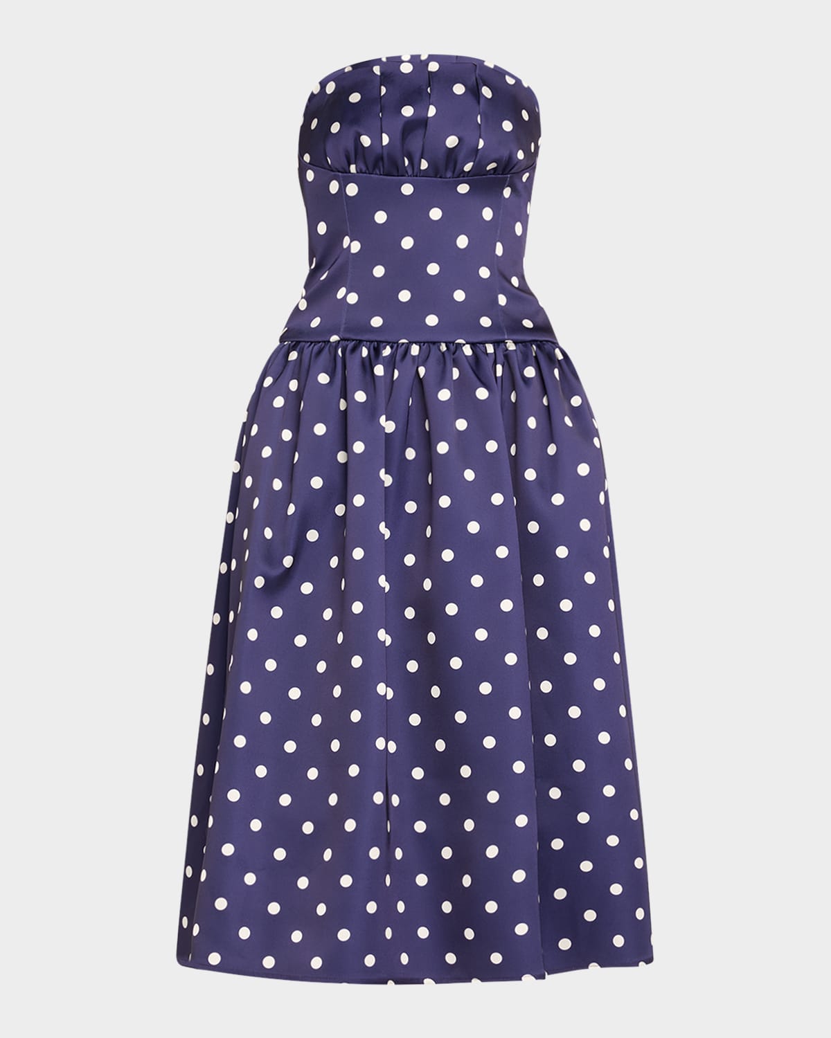 Shop Self-portrait Polka Dot Satin Midi Dress In Blue
