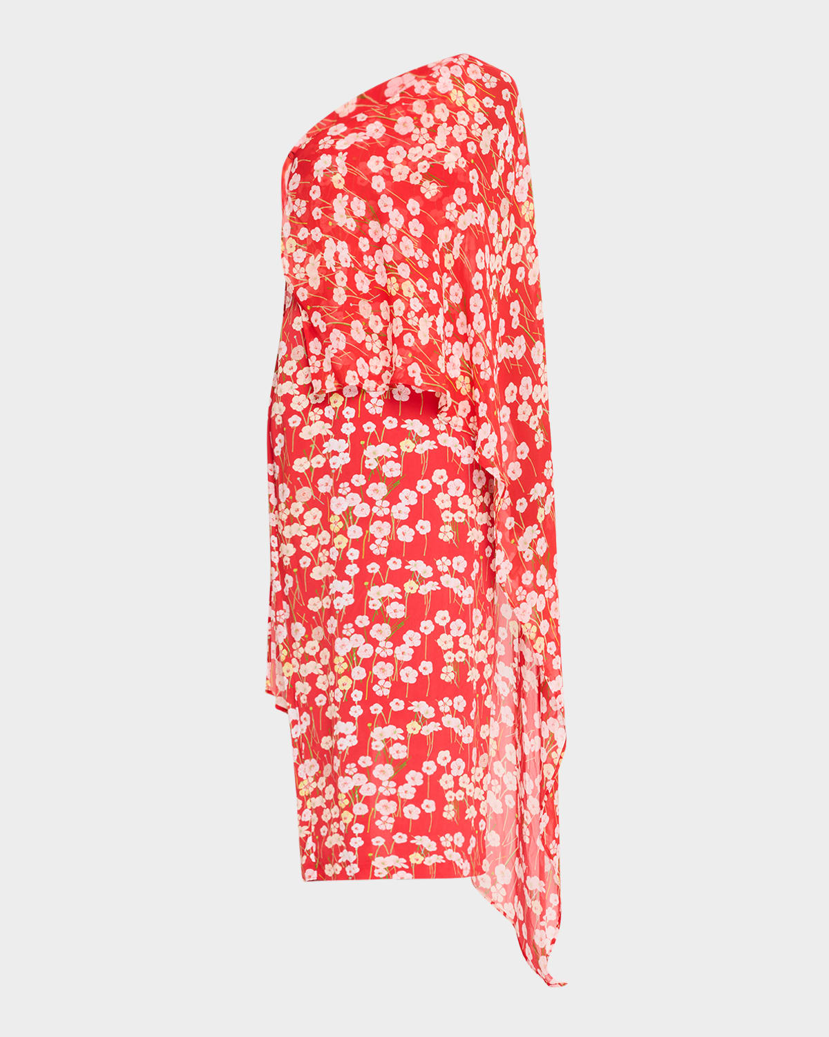 Bernadette Nick Floral One-shoulder Poncho Ankle Dress In Buttercups Red