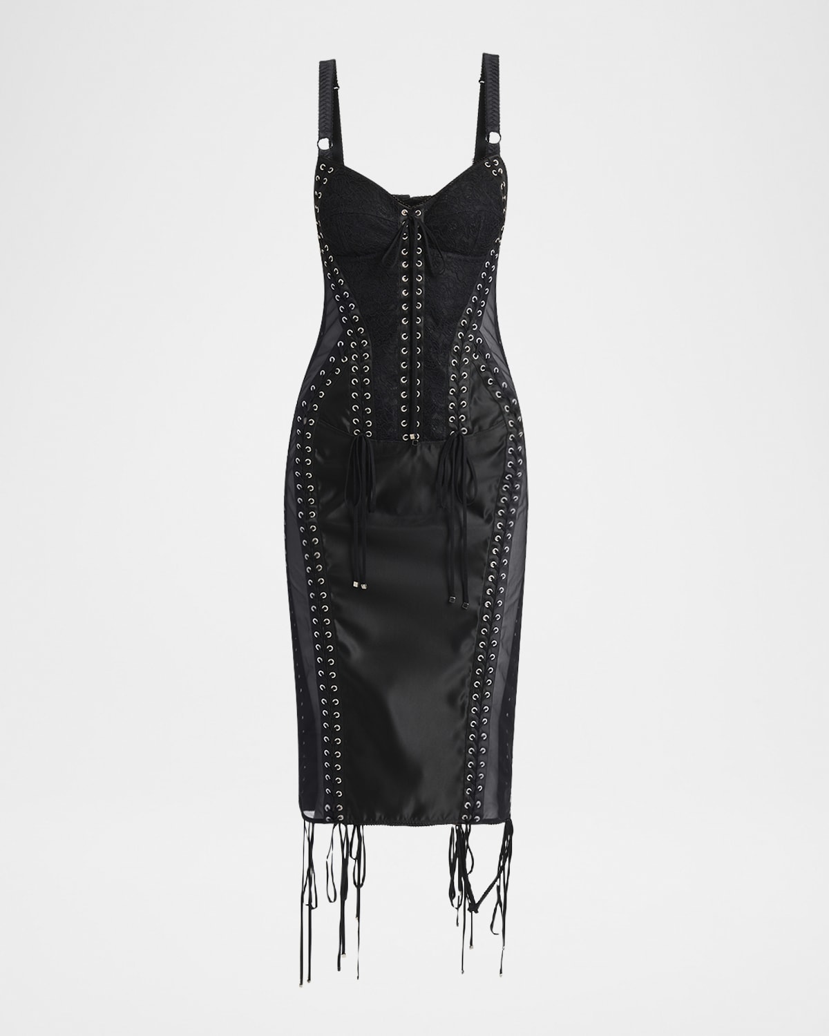 Dolce & Gabbana Flucq Lace-up Midi Bustier Dress In Black