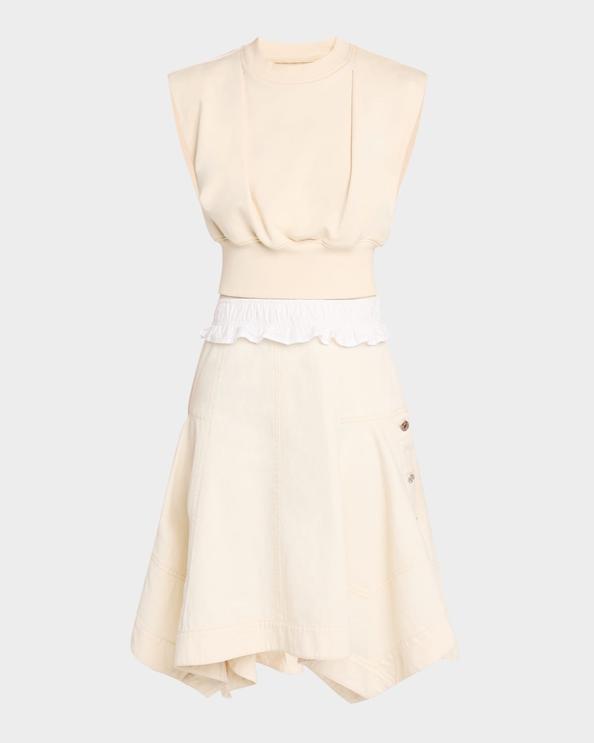 Mixed-Media Sleeveless French Terry Midi Dress
