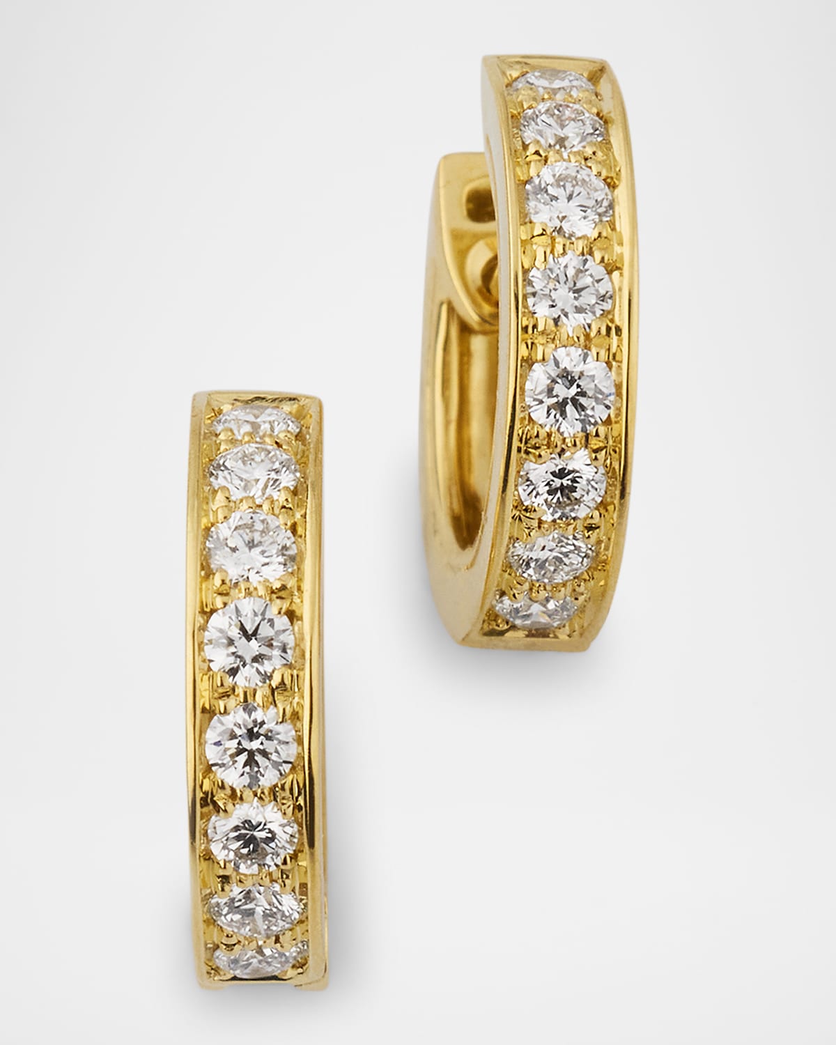 18K Yellow Gold Diamond Huggie Hoop Earrings