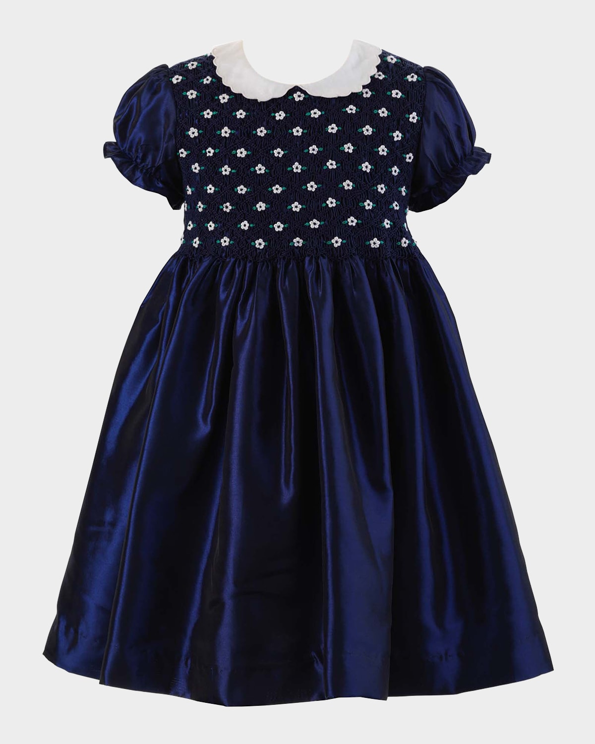 Rachel Riley Girls Blue Hand-smocked Satin Dress In Navy