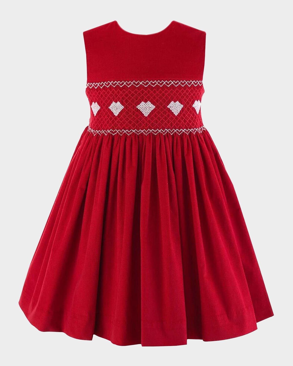 Rachel Riley Girl's Heart Smocked Pinafore Dress In Red