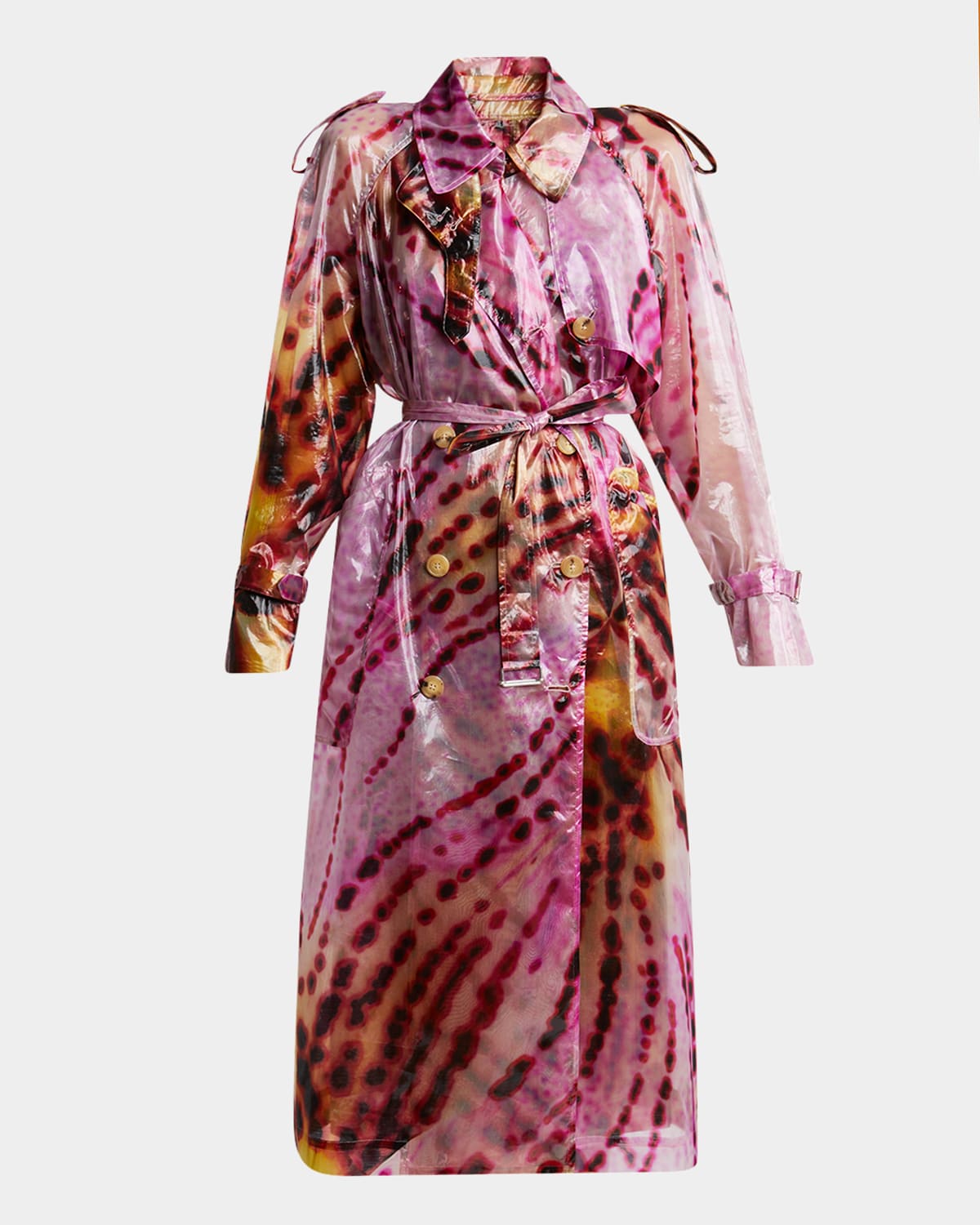Shop Dries Van Noten Risto Tie-dye Sheer Trench Coat In Fuchsia