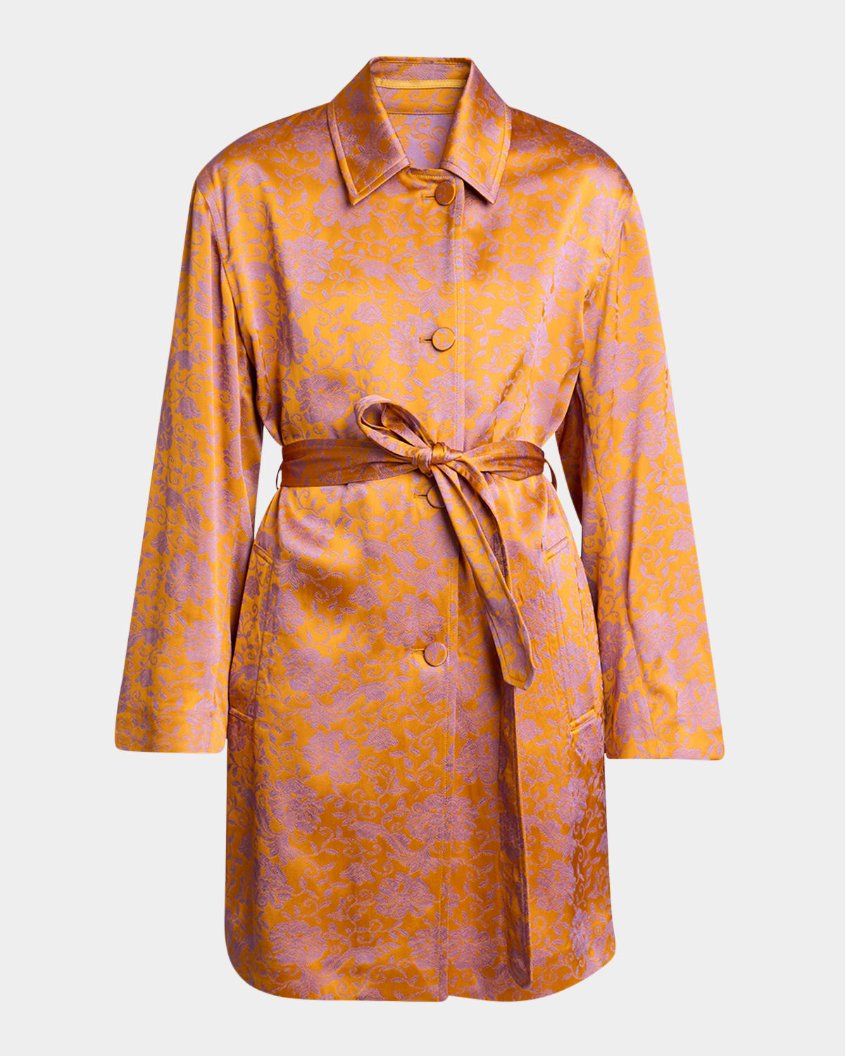 Dries Van Noten Ramblas Floral Jacquard Belted Coat