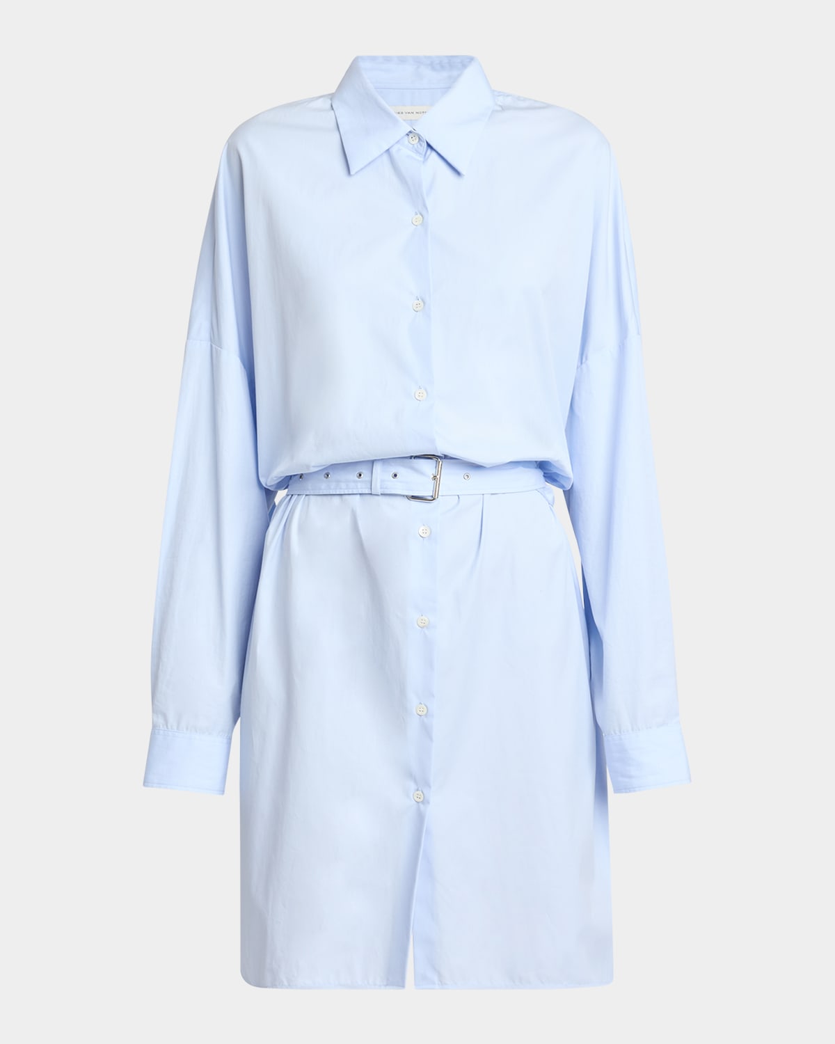 Dries Van Noten Dindi Belted Long-sleeve Shirtdress In Light Blue
