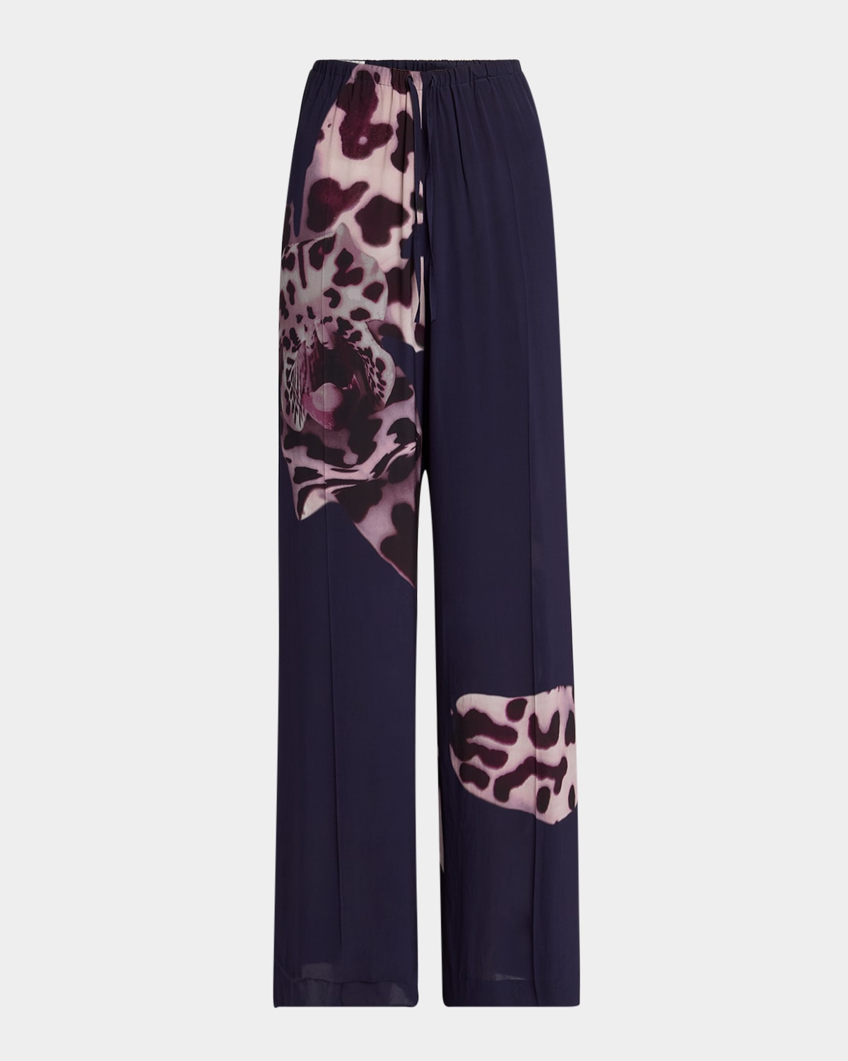 Dries Van Noten Orchid-print Straight-leg Drawstring Pants