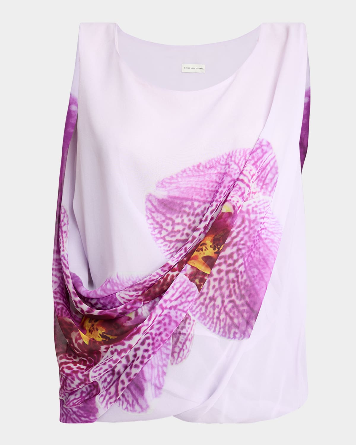 DRIES VAN NOTEN COT ORCHID-PRINT DRAPED TANK TOP 