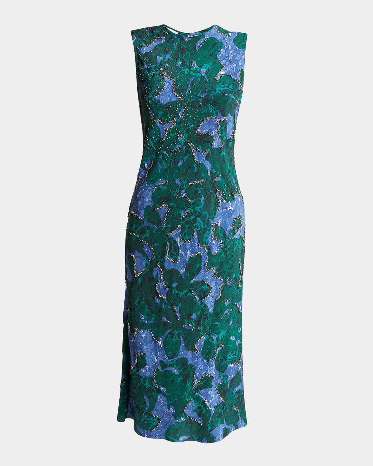 Shop Dries Van Noten Depal Studded Midi Printed Sheath Silk Dress