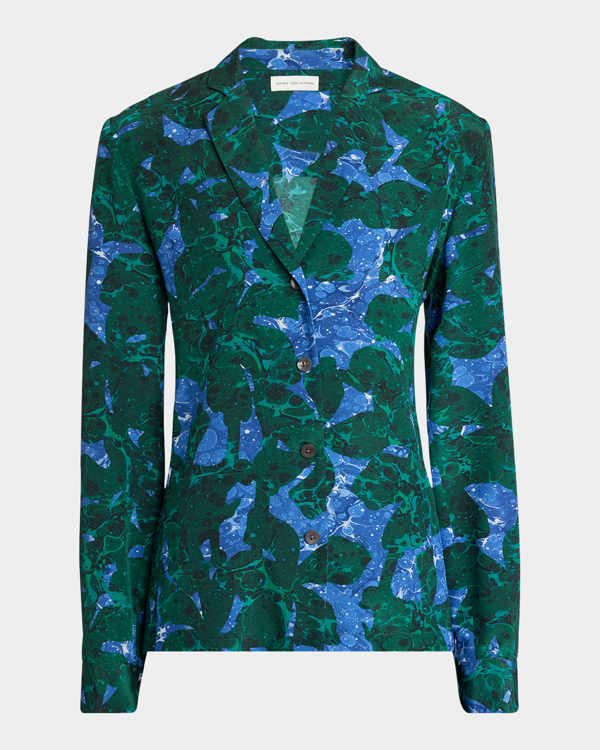Dries Van Noten Colla Oil-print Button-down Shirt In Malachite