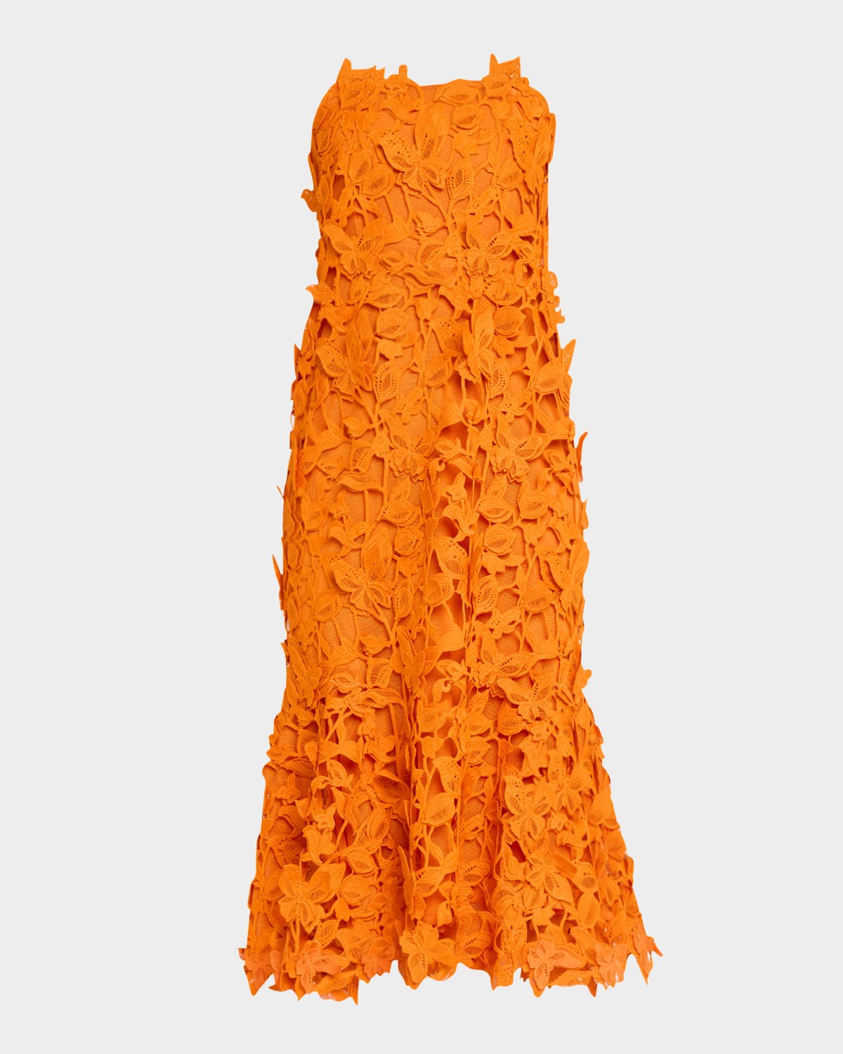 Simkhai Fleurella Floral Guipure Lace Midi Dress In Tangerine