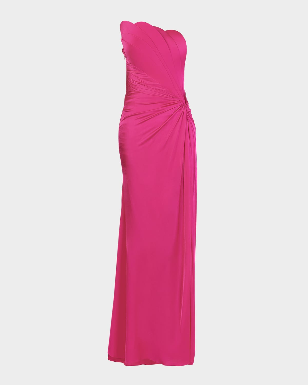 French Fuschia Strapless Sculpted Slit Gown