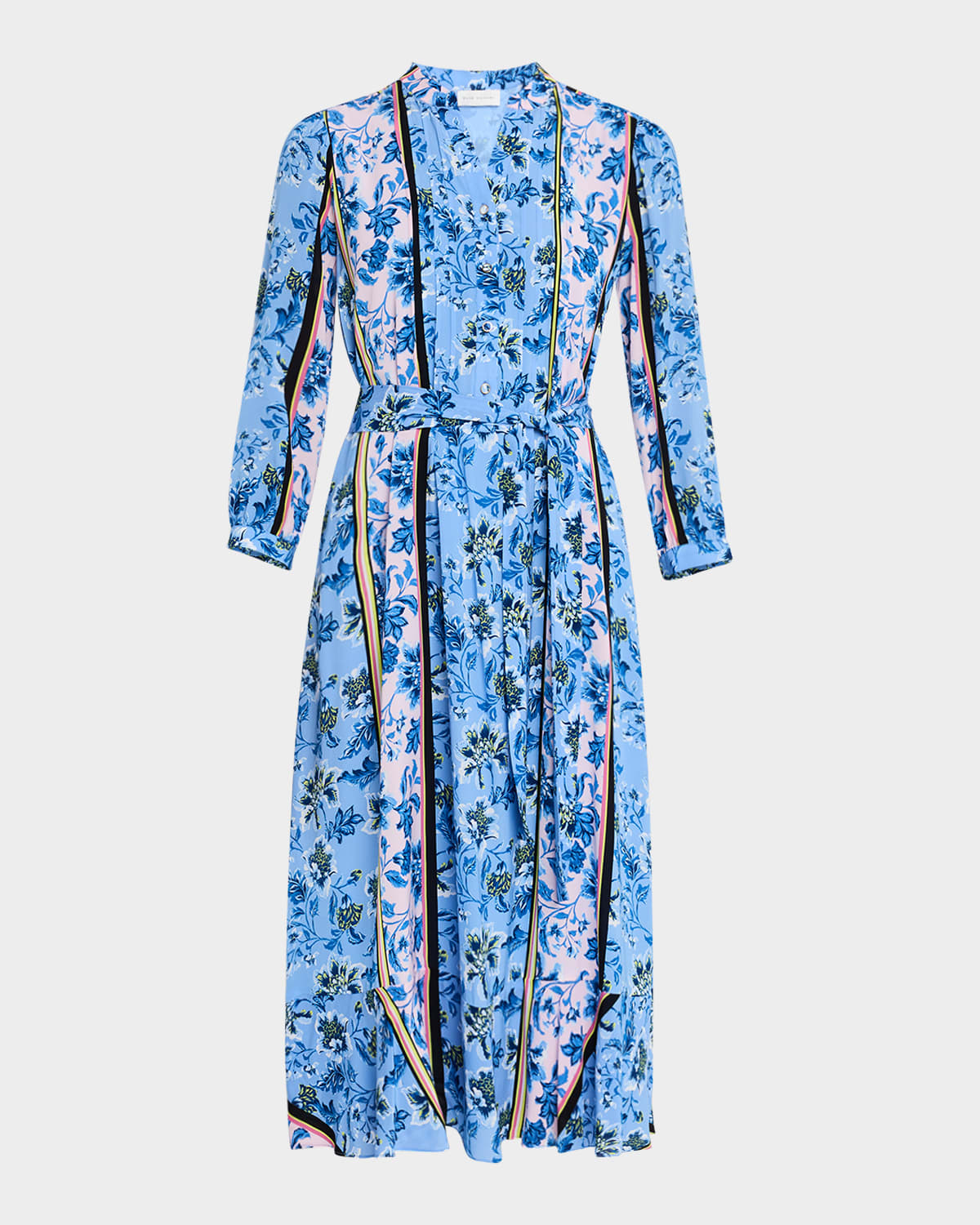 ELIE TAHARI THE MILA FLORAL-PRINT PINTUCK MIDI DRESS 
