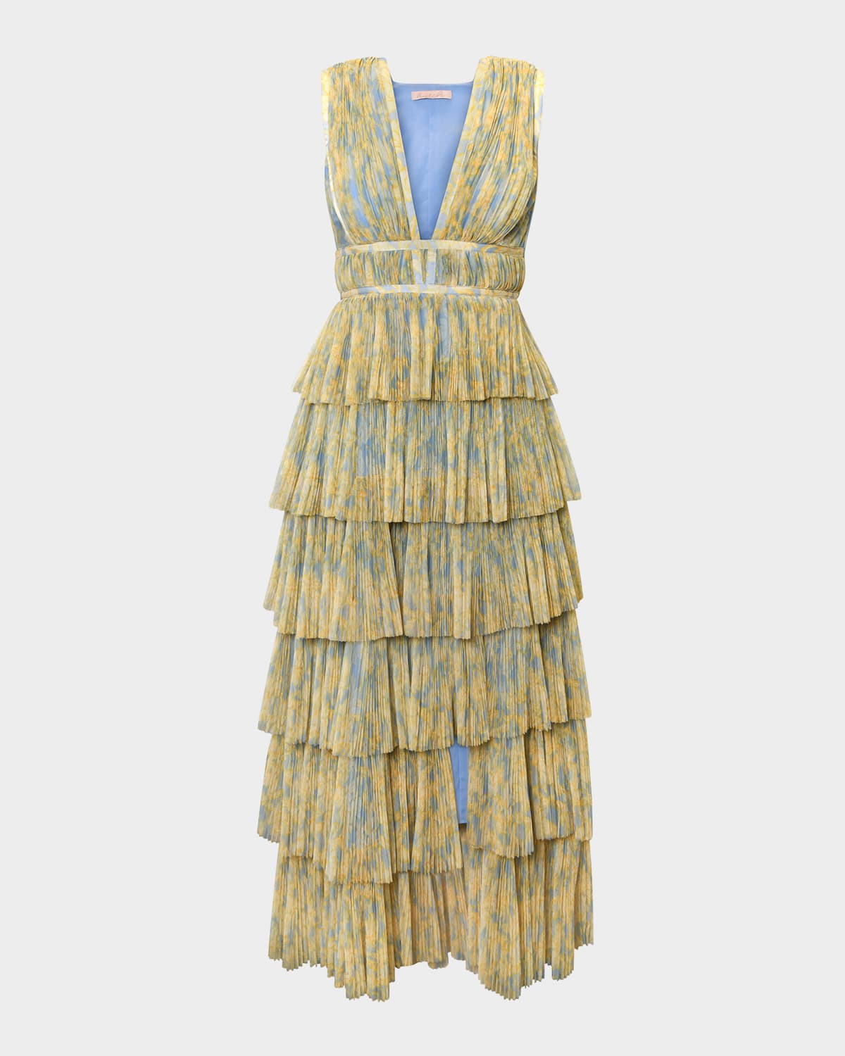 HUTCH AMORA DEEP V-NECK TIERED TULLE GOWN 