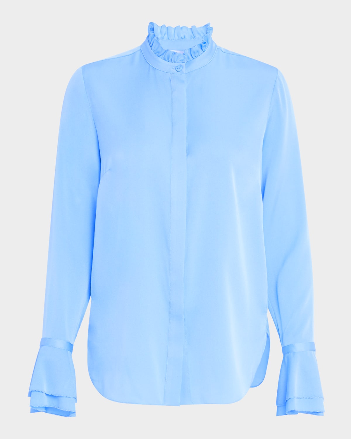 ELIE TAHARI THE ADAIR BUTTON-DOWN RUFFLE BLOUSE 