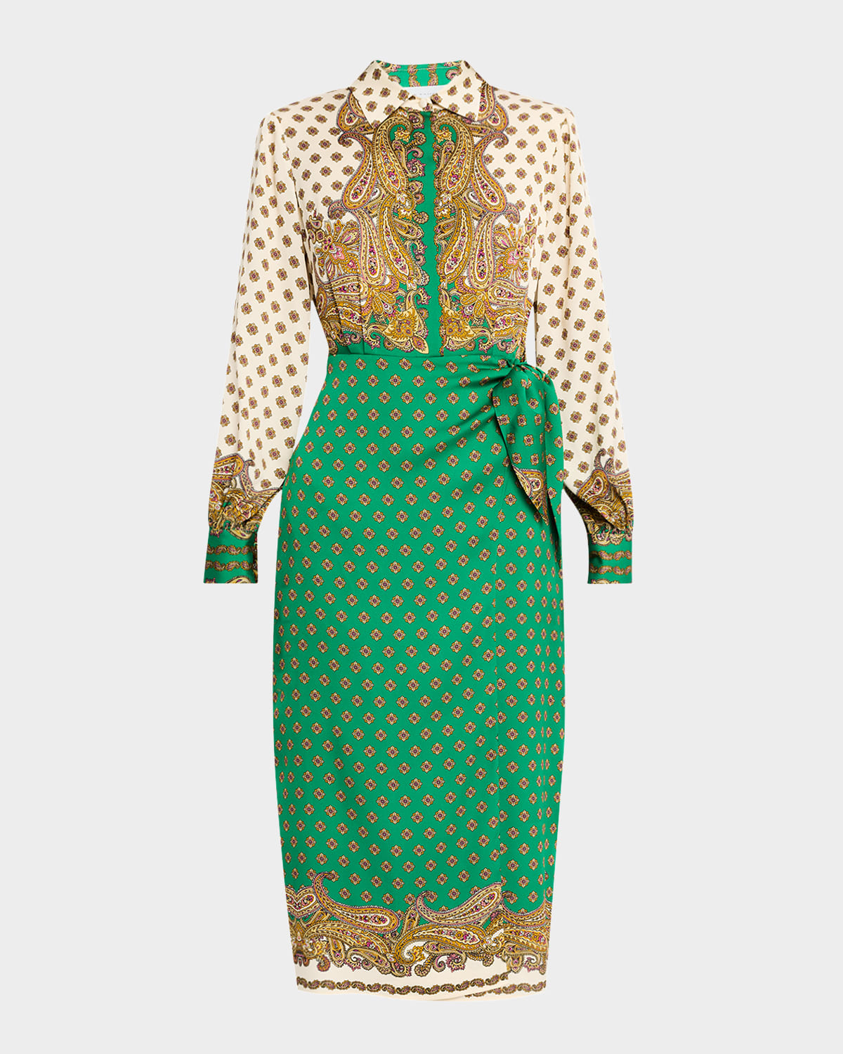 The Vero Paisley-Print Faux Wrap Midi Dress