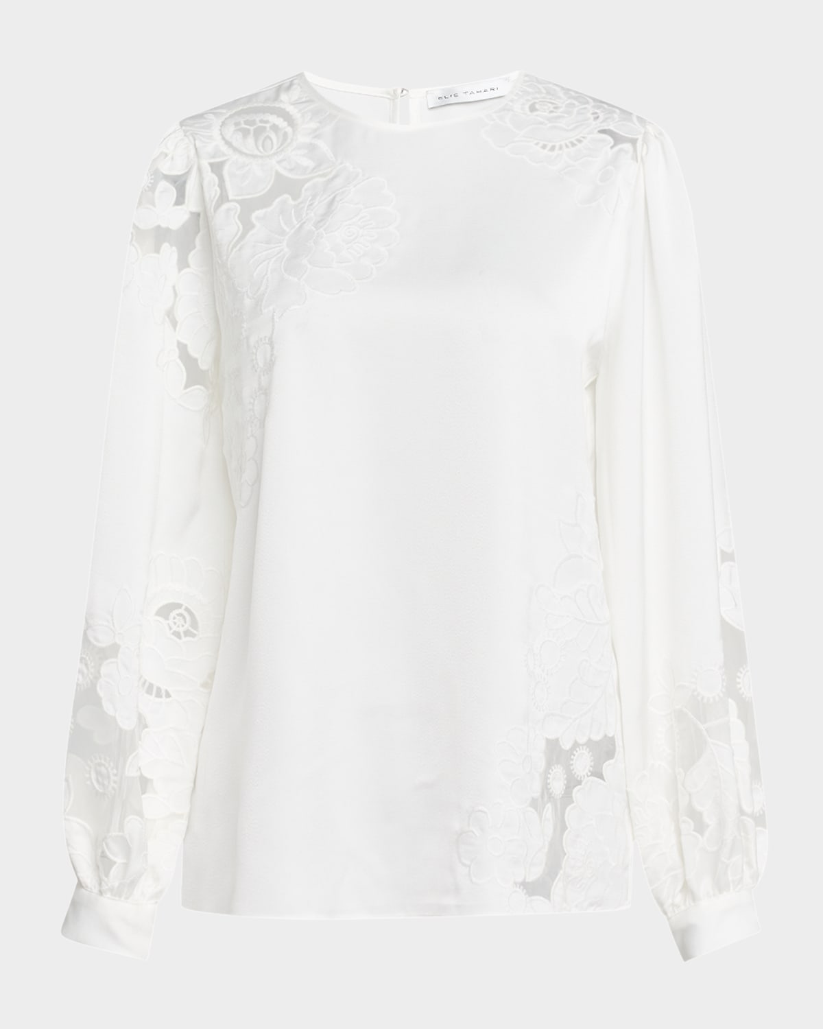 Shop Elie Tahari The Alisa Floral-embroidered Crewneck Blouse In Sky White