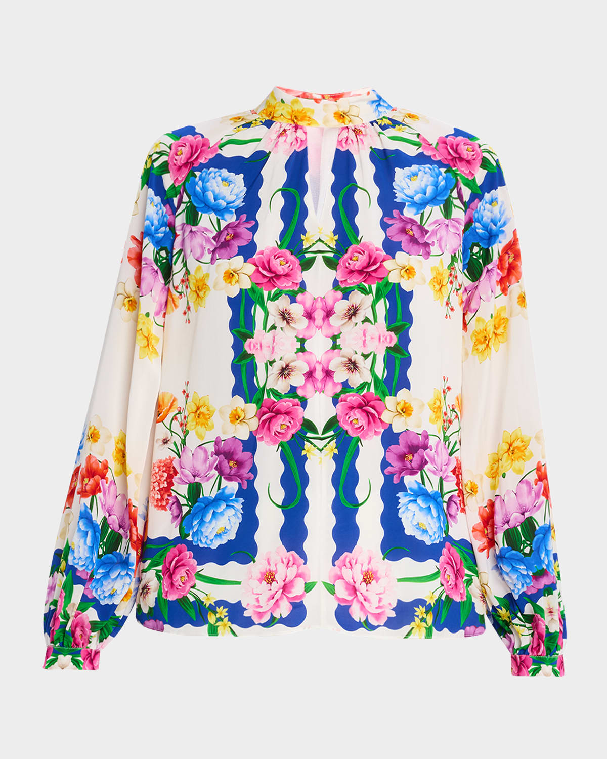 Shop Elie Tahari The Olivia Cutout Floral-print Blouse In Scallop Floral Print