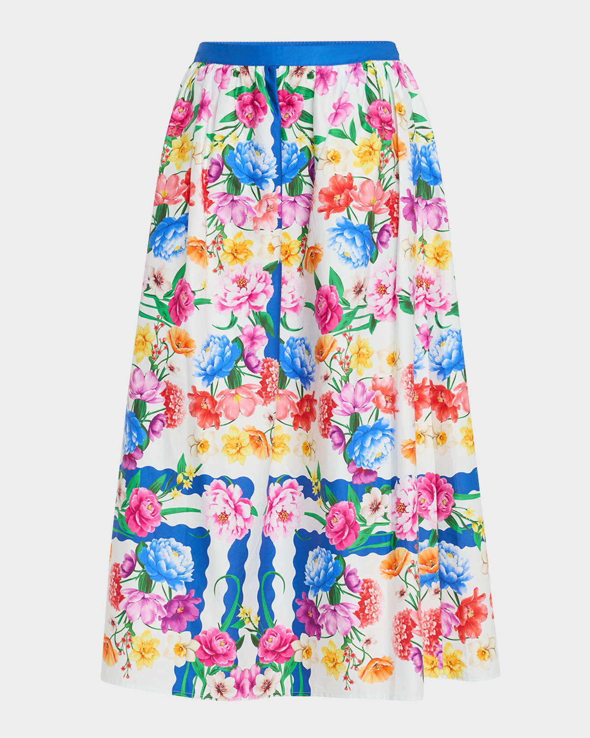 Shop Elie Tahari The Marcie Floral-print Cotton Midi Skirt In Scallop Floral Print