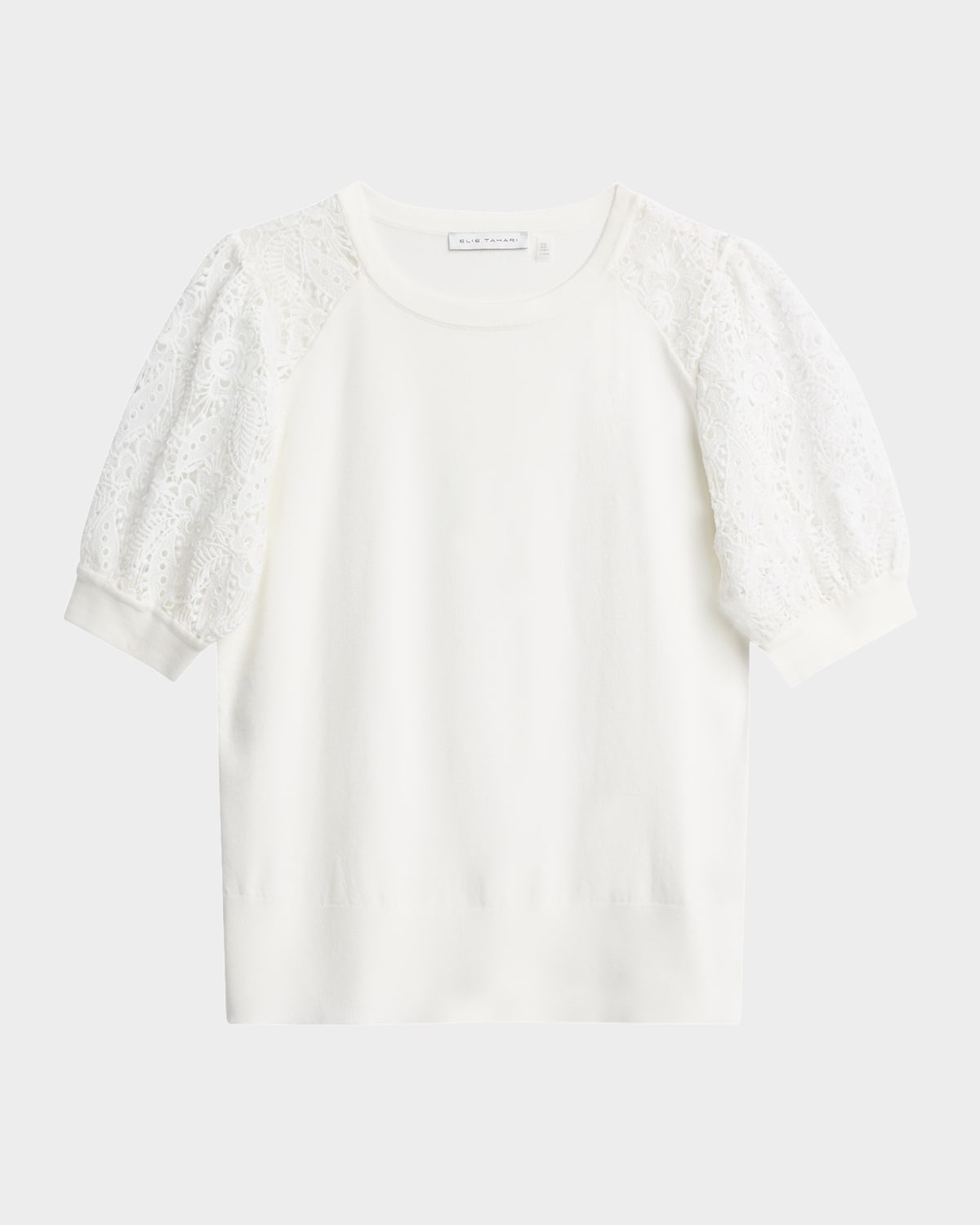 Shop Elie Tahari The Felicity Crewneck Lace-sleeve Sweater In Sky White